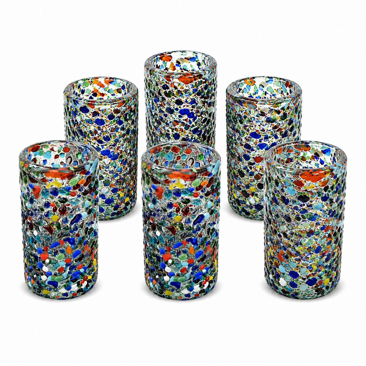 Vasos Tequileros Caballitos de Vidrio Soplado | Set de 6 Piezas | (Granizado Confetti, 2 Oz.)