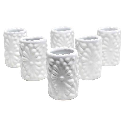 Tequileros de Cerámica de Talavera 100% Artesanal (Blanco, 2 Oz.) - MAREY - Vaso Tequilero