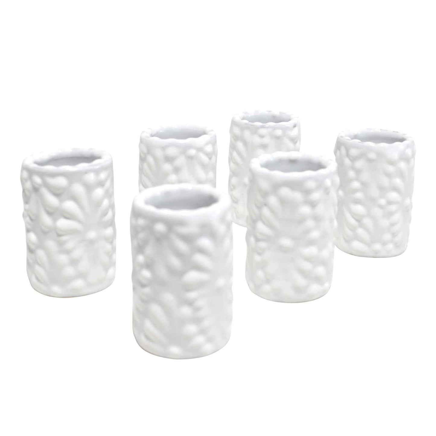 Tequileros de Cerámica de Talavera 100% Artesanal (Blanco, 2 Oz.) - MAREY - Vaso Tequilero