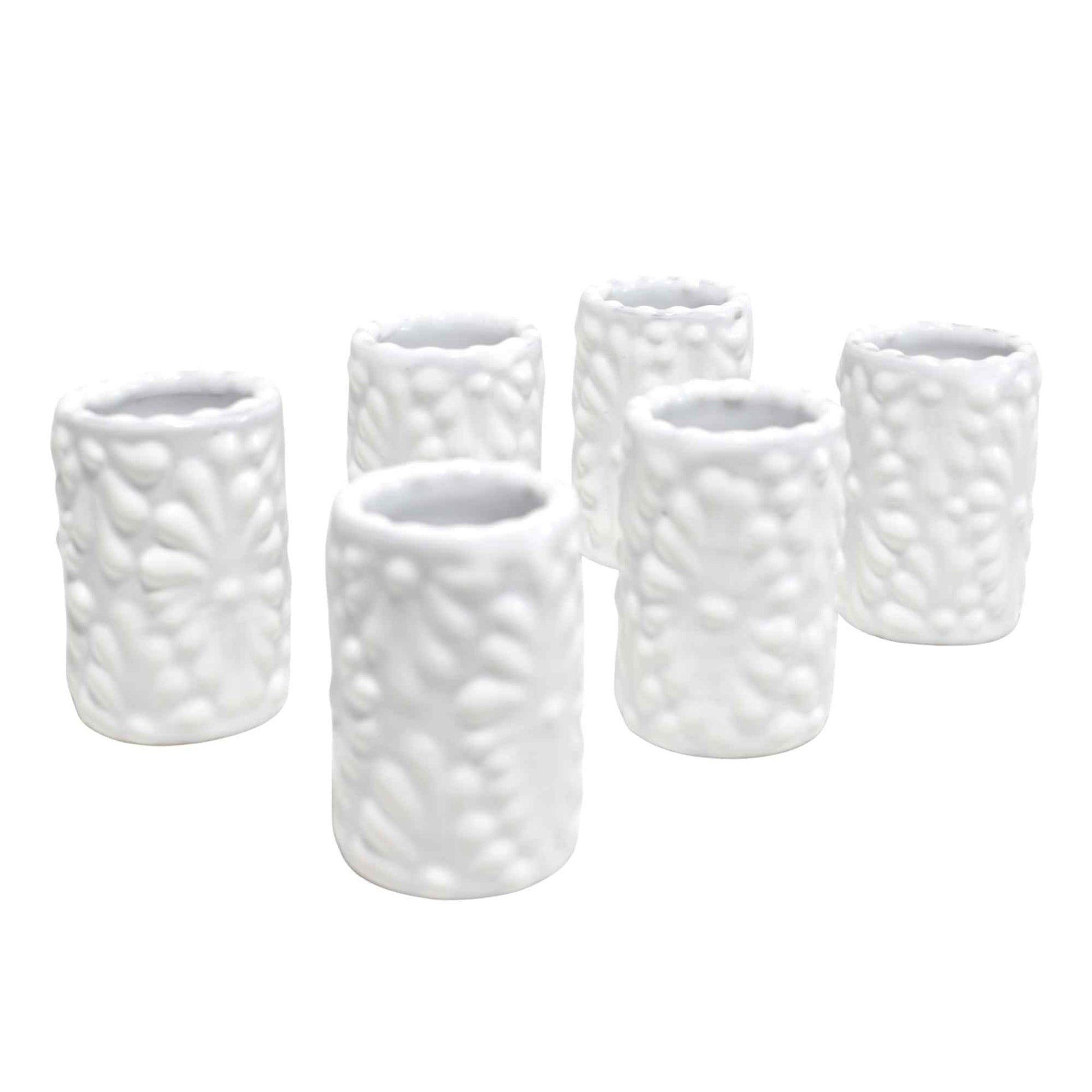 Tequileros de Cerámica de Talavera 100% Artesanal (Blanco, 2 Oz.) - MAREY - Vaso Tequilero