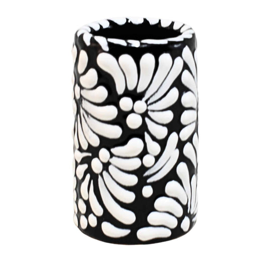 Tequileros de Cerámica de Talavera 100% Artesanal (Blanco/Negro, 2 Oz.) - MAREY - Vaso Tequilero