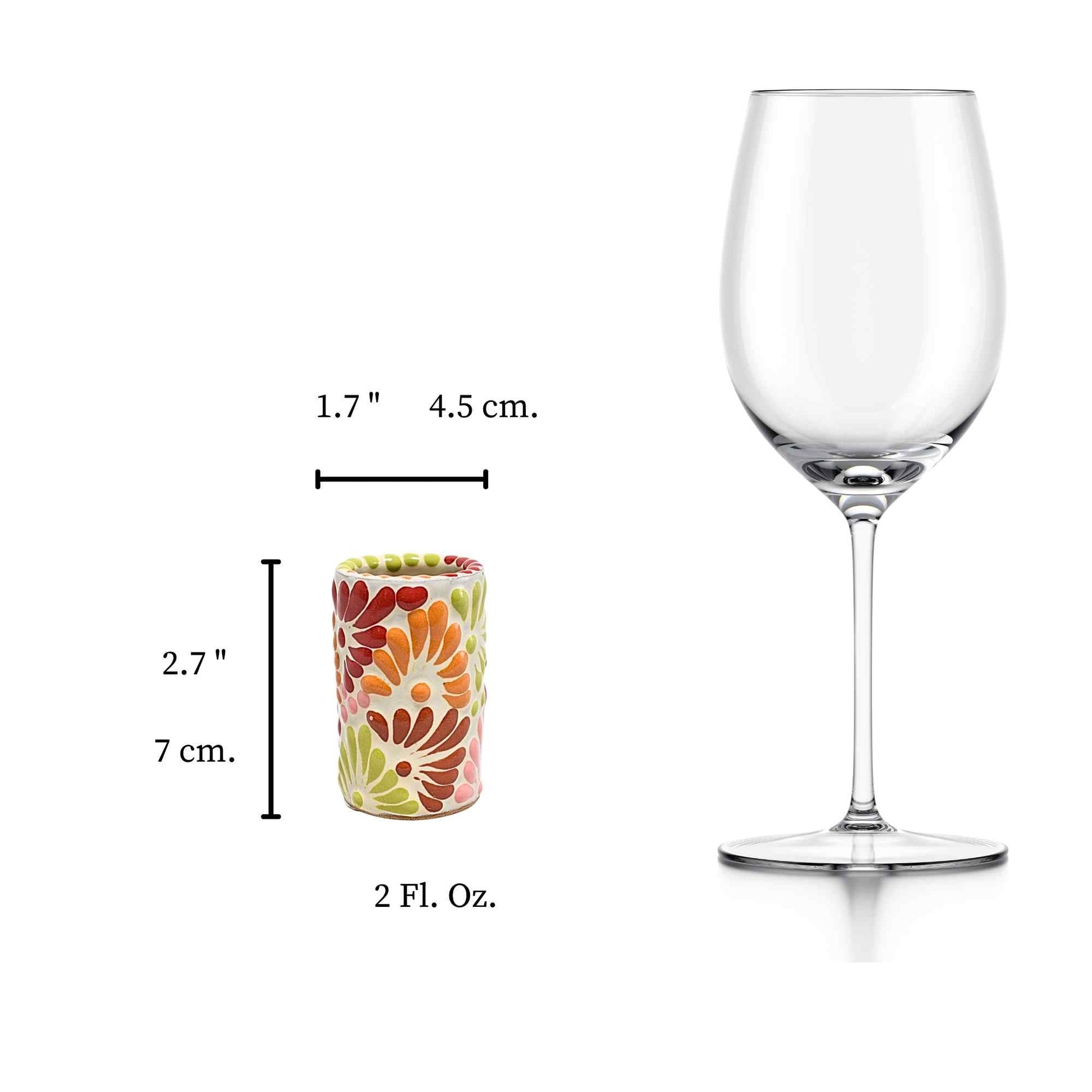 Tequileros de Cerámica de Talavera 100% Artesanal (Multicolor, 2 Oz.) - MAREY - Vaso Tequilero