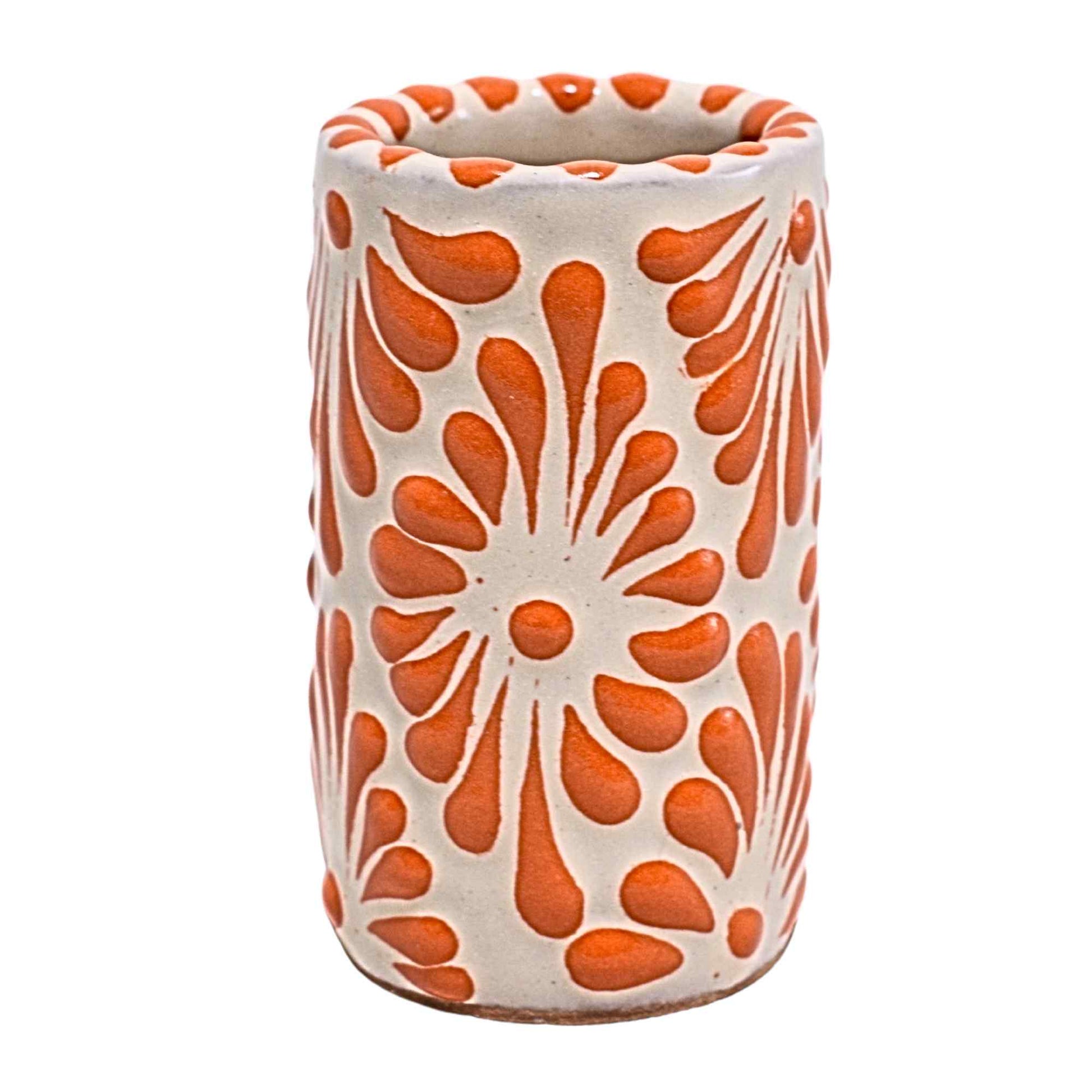 Tequileros de Cerámica de Talavera 100% Artesanal (Naranja, 2 Oz.) - MAREY - Vaso Tequilero