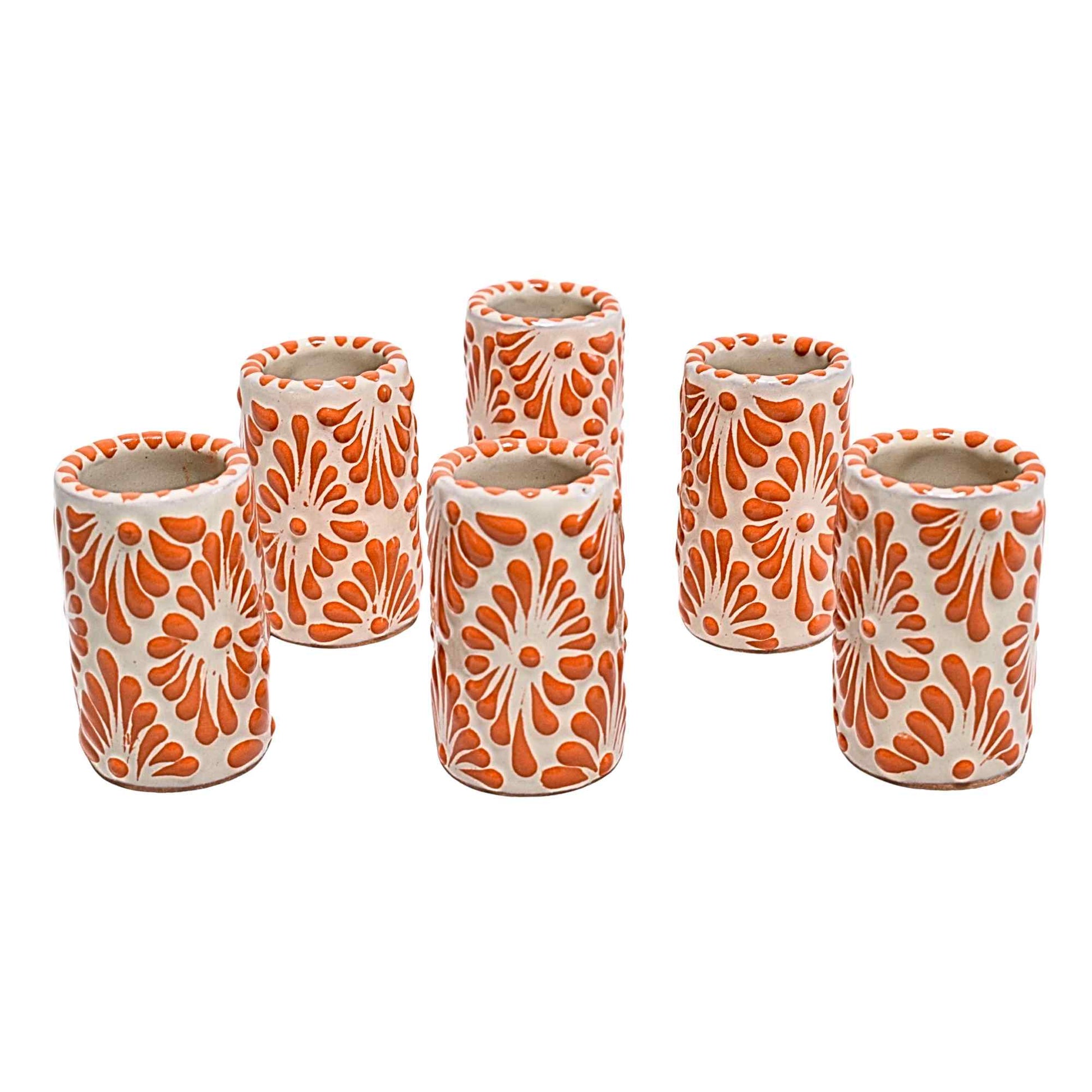 Tequileros de Cerámica de Talavera 100% Artesanal (Naranja, 2 Oz.) - MAREY - Vaso Tequilero