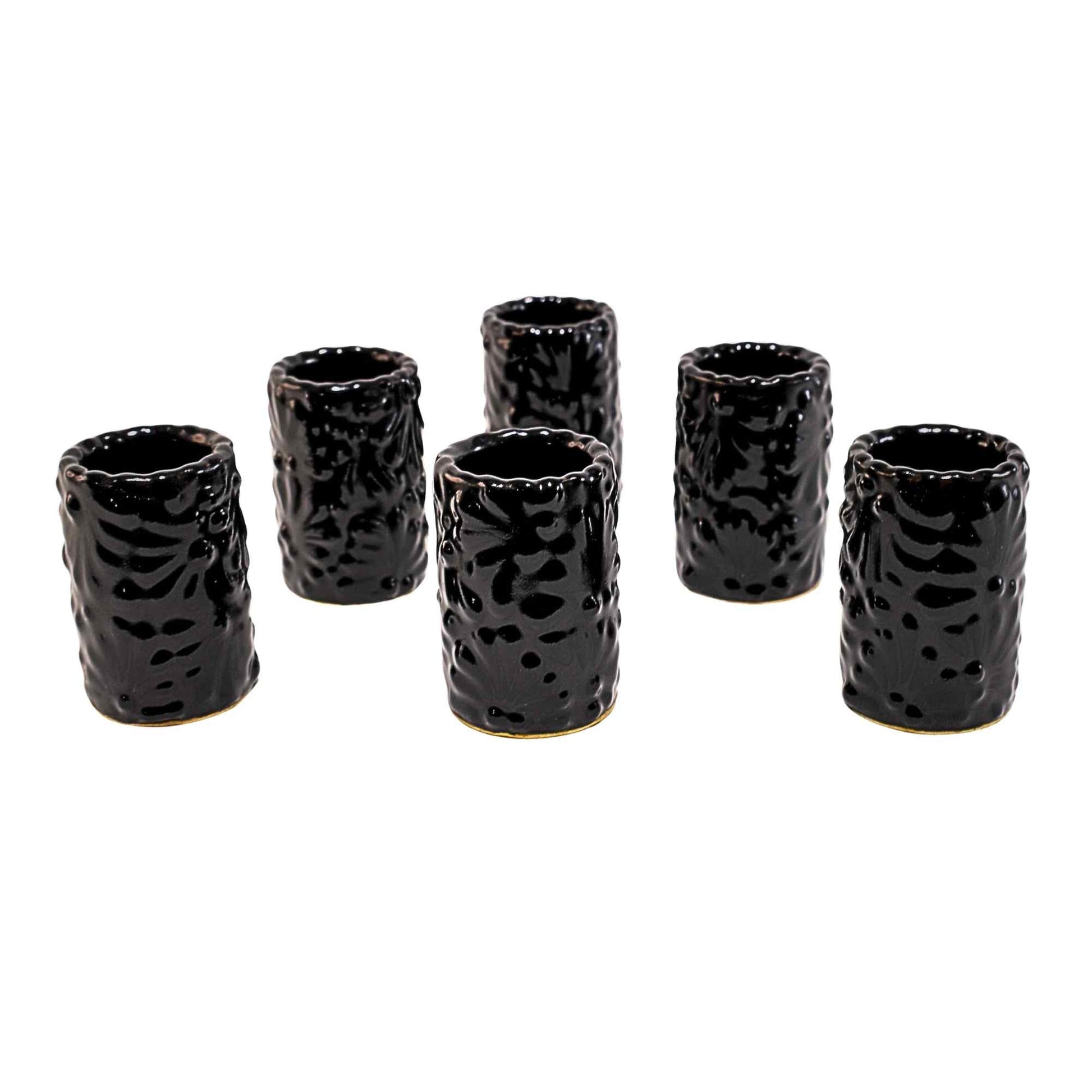 Tequileros de Cerámica de Talavera 100% Artesanal (Negro, 2 Oz.) - MAREY - Vaso Tequilero