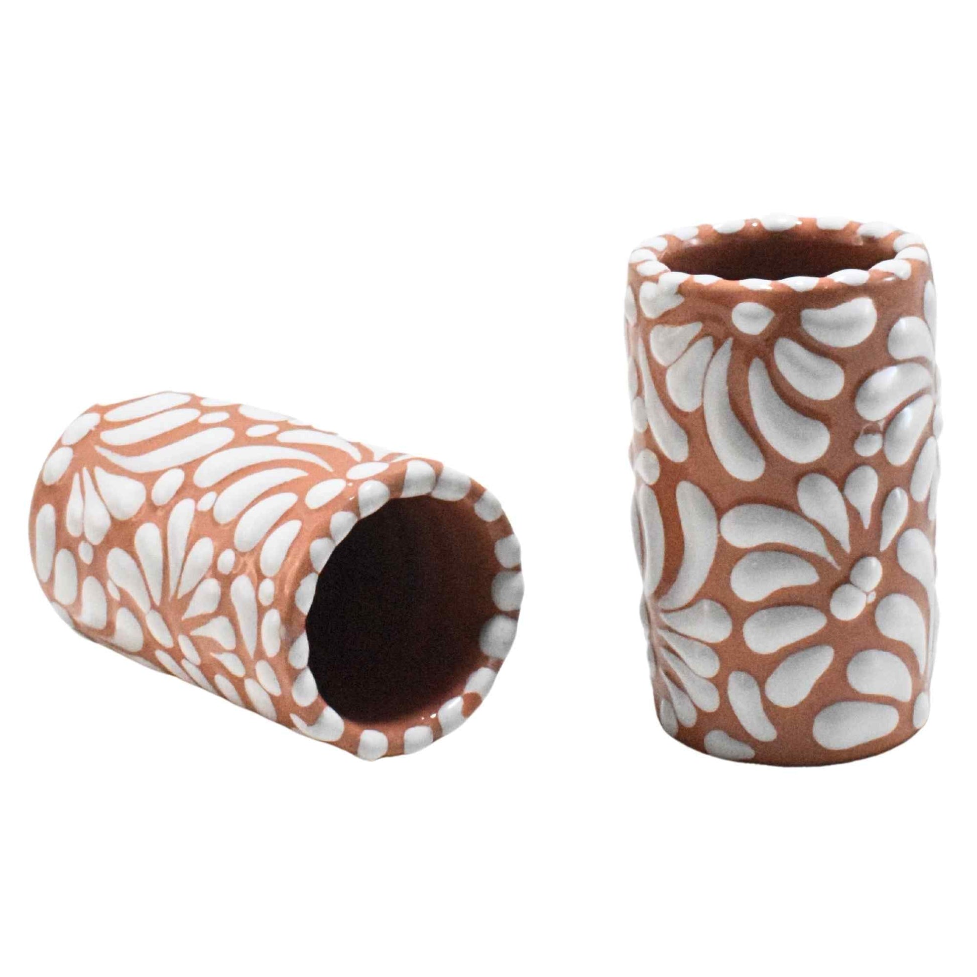 Tequileros de Cerámica de Talavera 100% Artesanal (Terracota, 2 Oz.) - MAREY - Vaso Tequilero