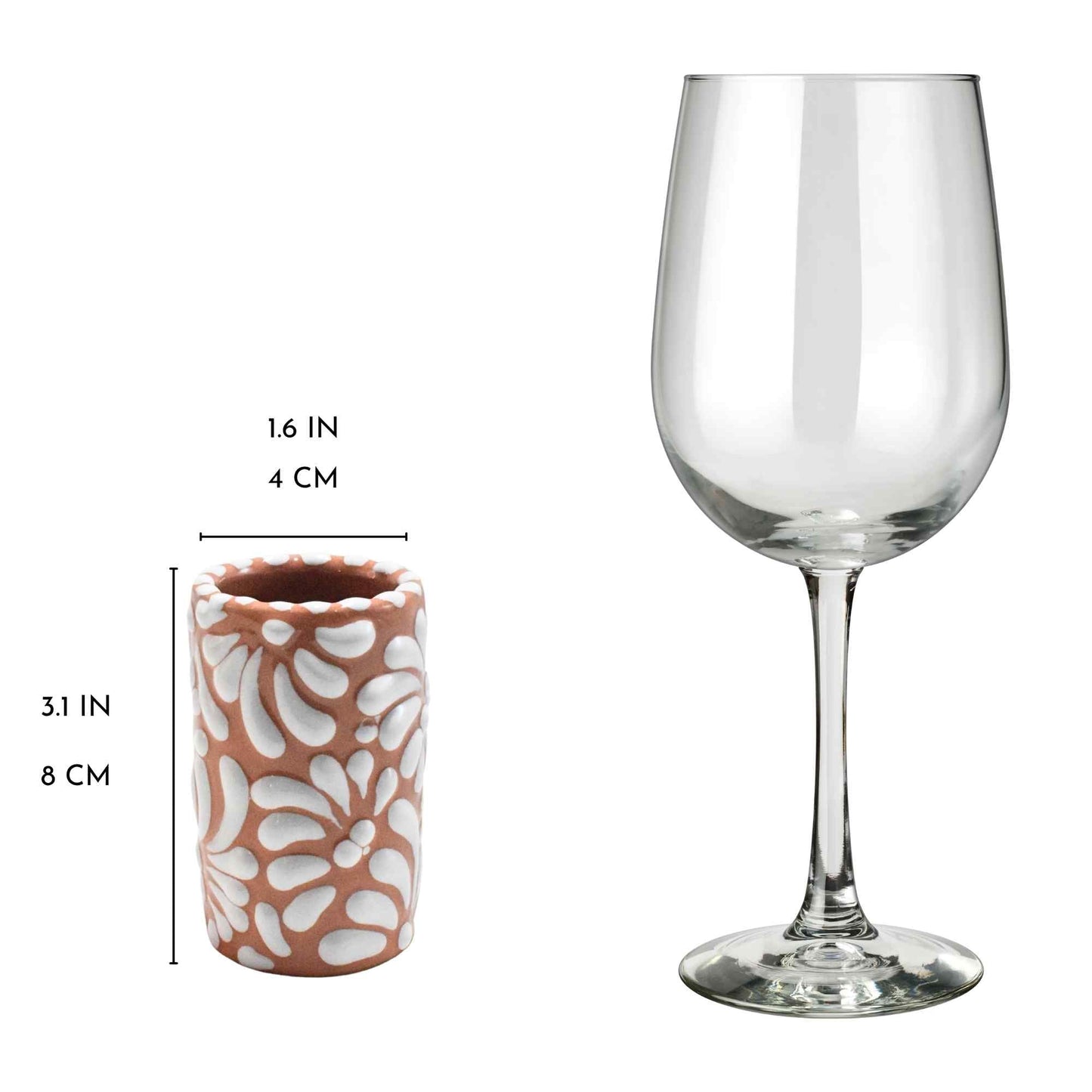 Tequileros de Cerámica de Talavera 100% Artesanal (Terracota, 2 Oz.) - MAREY - Vaso Tequilero