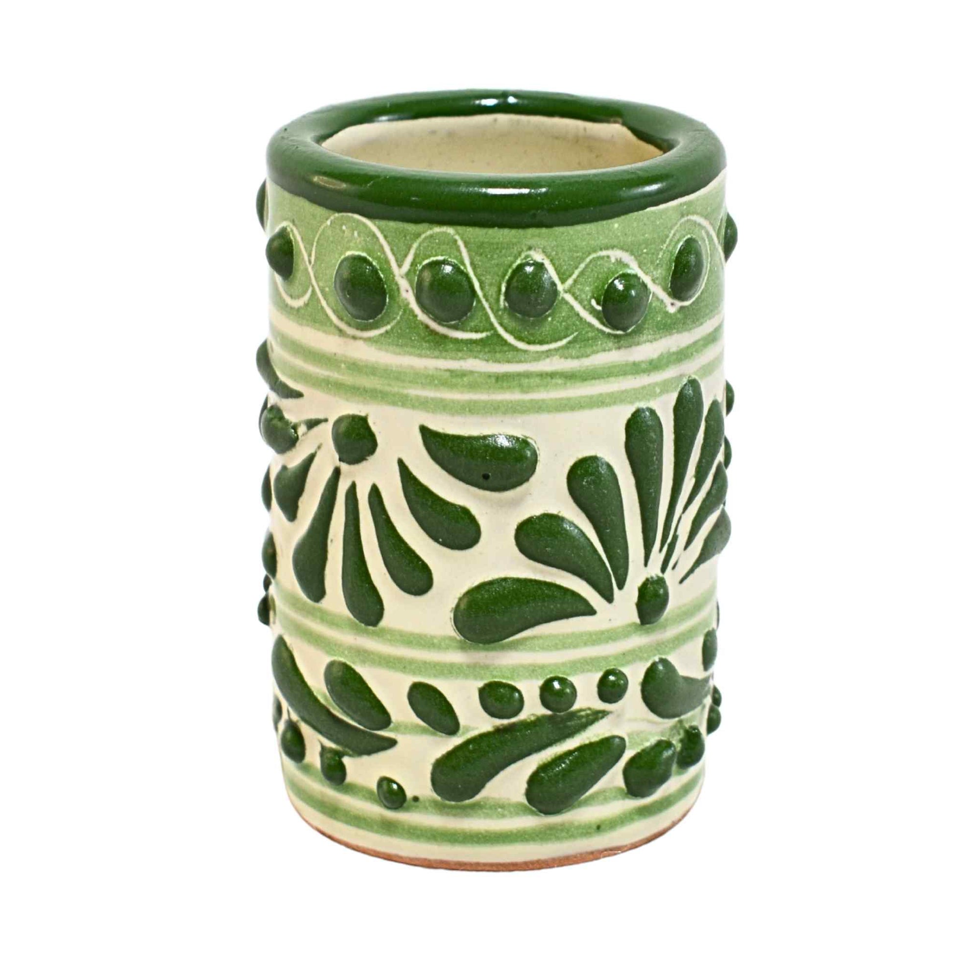 Tequileros de Cerámica de Talavera 100% Artesanal (Verde, 2 Oz.) - MAREY - Vaso Tequilero