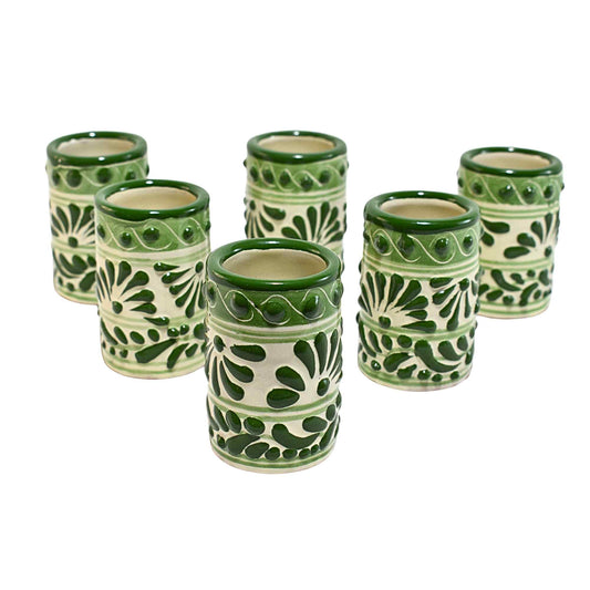 Tequileros de Cerámica de Talavera 100% Artesanal (Verde, 2 Oz.) - MAREY - Vaso Tequilero