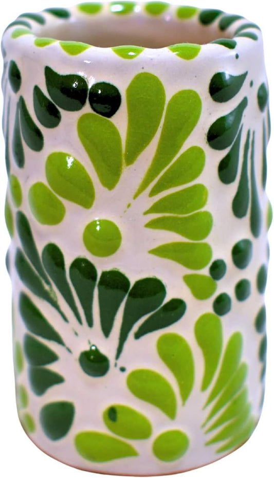 Tequileros de Cerámica de Talavera 100% Artesanal (Verde 2 Tonos, 2 Oz.) - MAREY - Vaso Tequilero
