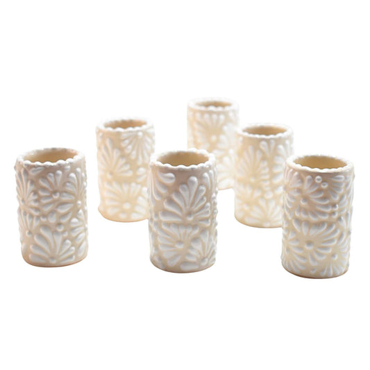 Vasos Tequileros | Cerámica de Talavera | (Blanco/Crema, 2 Oz.) - MAREY - Vaso Tequilero