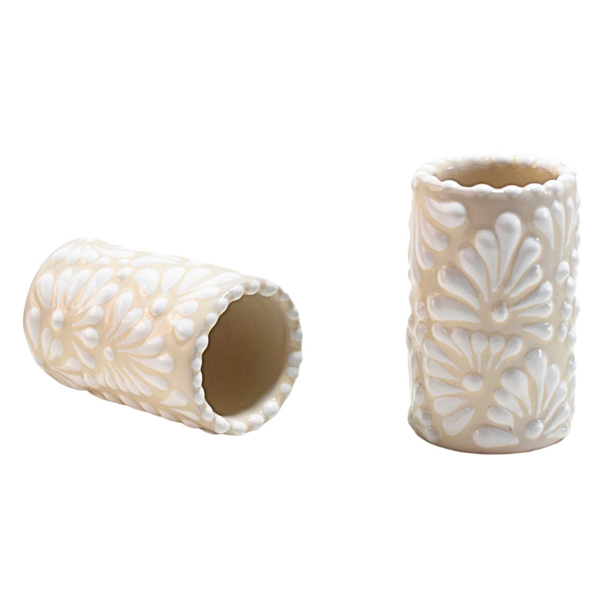 Vasos Tequileros | Cerámica de Talavera | (Blanco/Crema, 2 Oz.) - MAREY - Vaso Tequilero