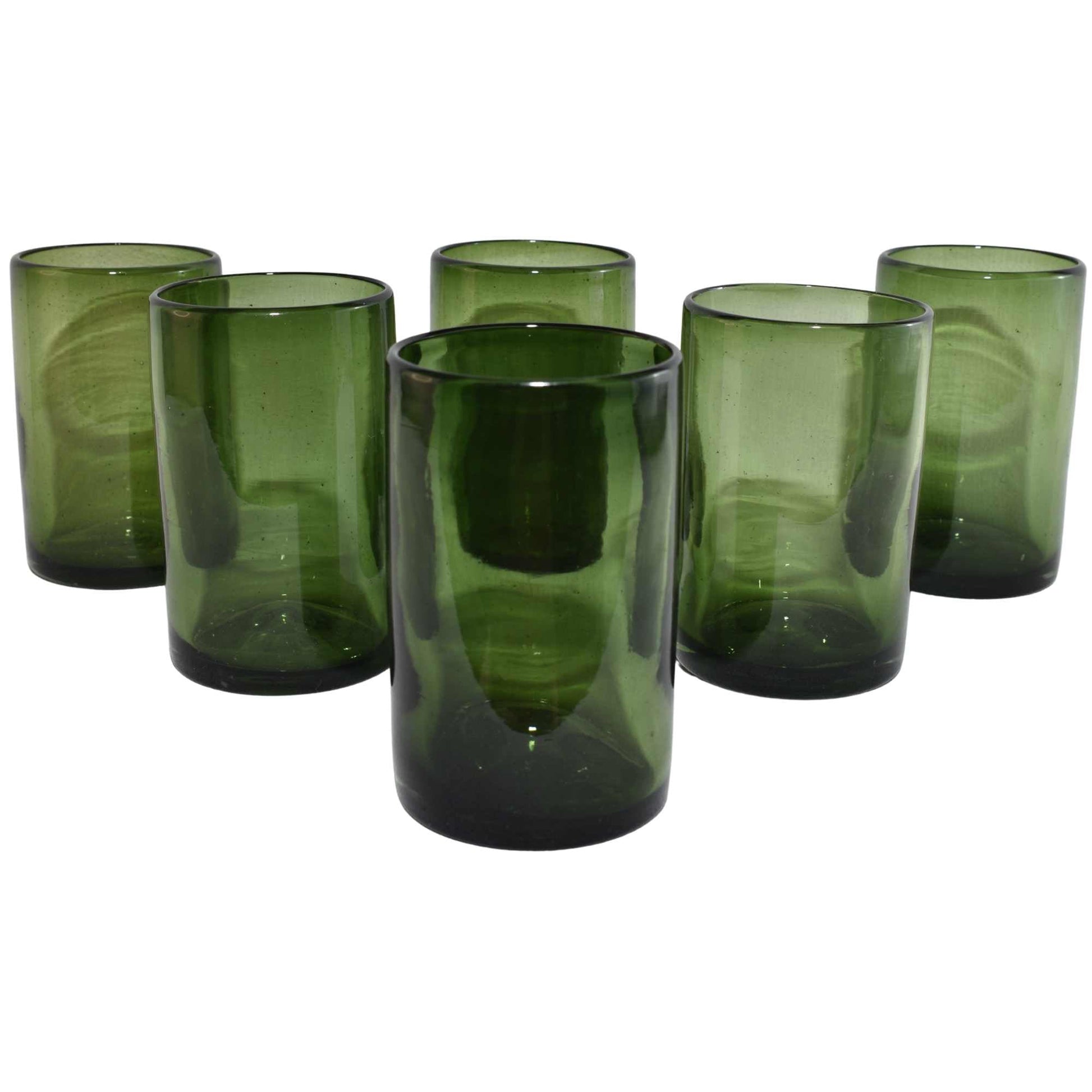 Vasos Vidrio Soplado | Set de 6 Piezas | Hechos Artesanalmente en México | (Verde Sólido, Agua 16 Oz.) - MAREY - 