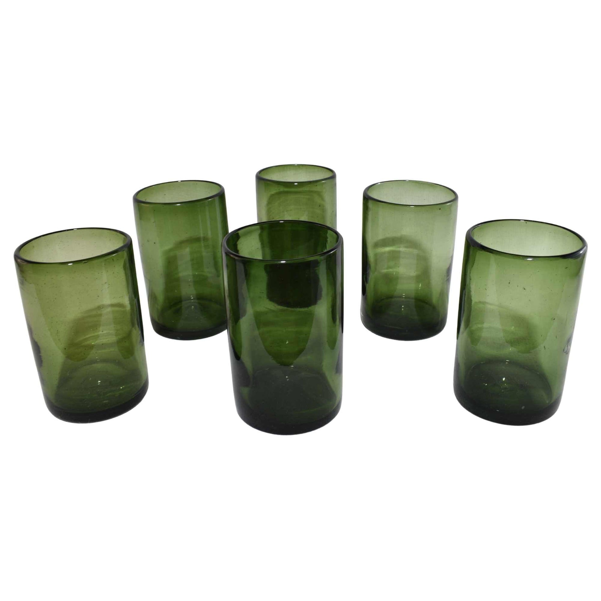 Vasos Vidrio Soplado | Set de 6 Piezas | Hechos Artesanalmente en México | (Verde Sólido, Agua 16 Oz.) - MAREY - 