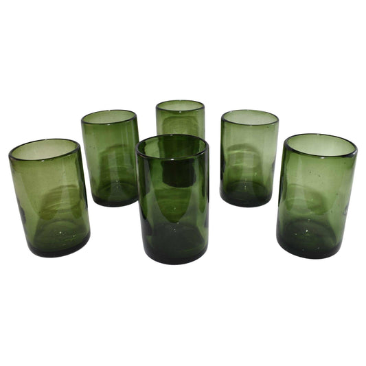 Vasos Vidrio Soplado | Set de 6 Piezas | Hechos Artesanalmente en México | (Verde Sólido, Agua 16 Oz.) - MAREY - 