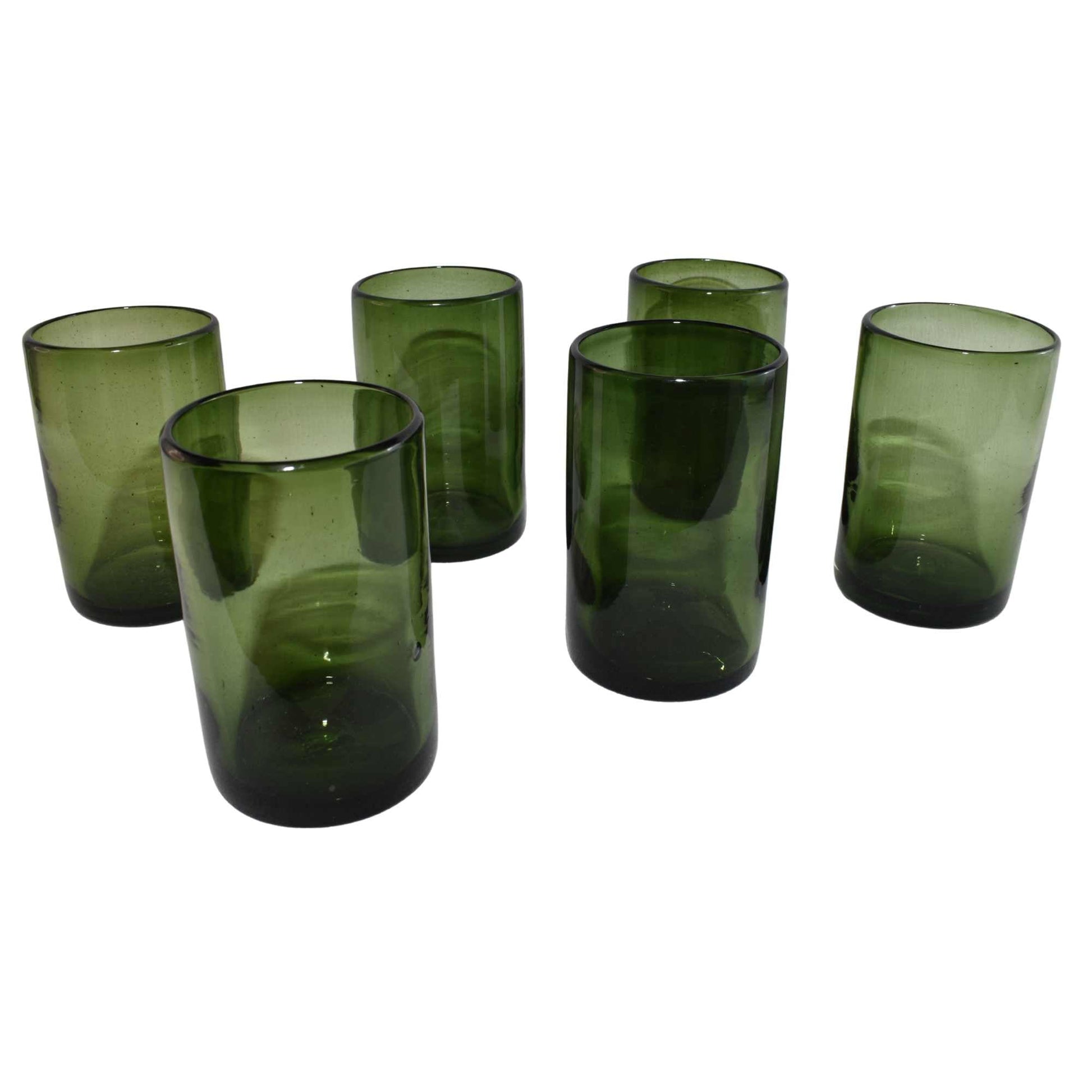 Vasos Vidrio Soplado | Set de 6 Piezas | Hechos Artesanalmente en México | (Verde Sólido, Agua 16 Oz.) - MAREY - 