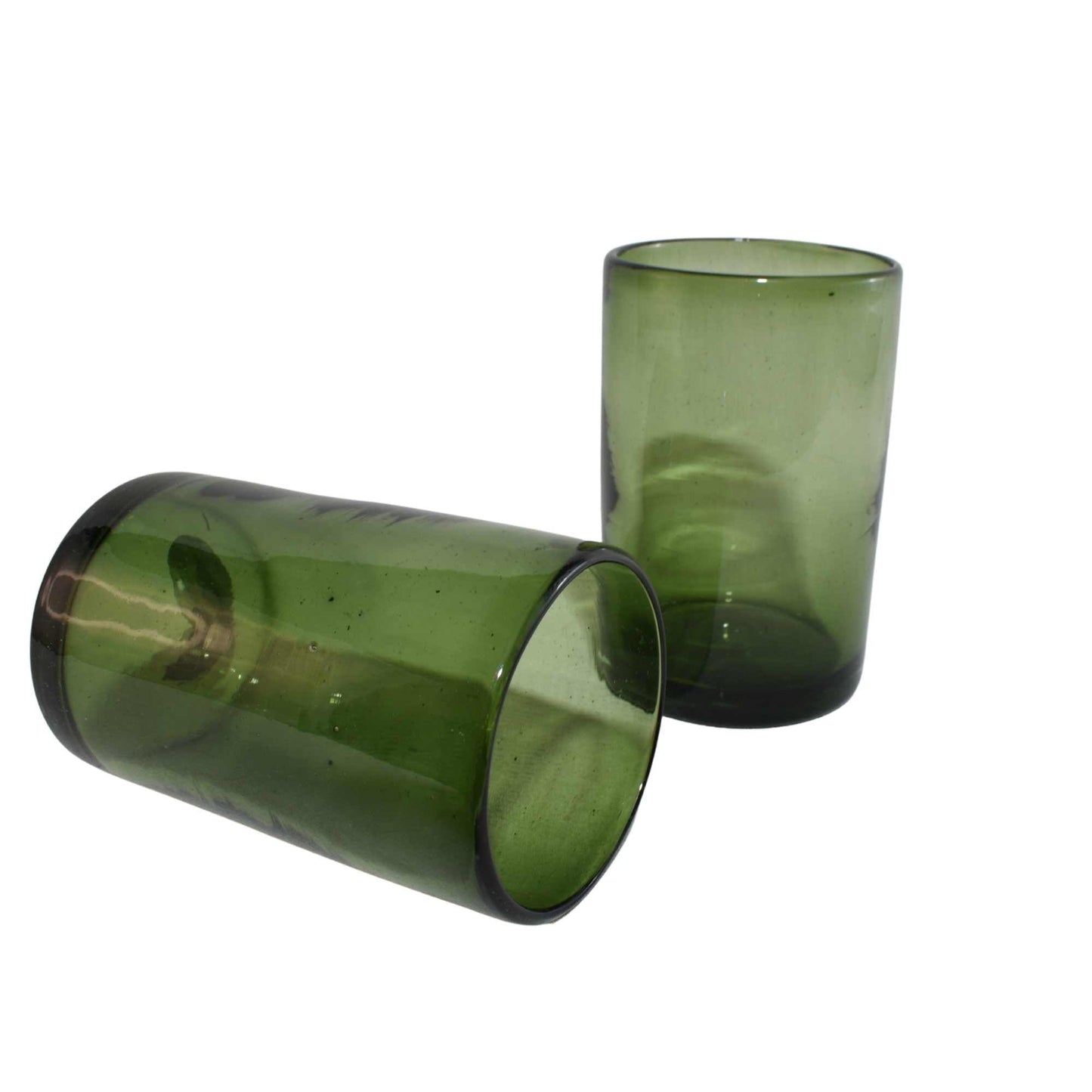 Vasos Vidrio Soplado | Set de 6 Piezas | Hechos Artesanalmente en México | (Verde Sólido, Agua 16 Oz.) - MAREY - 
