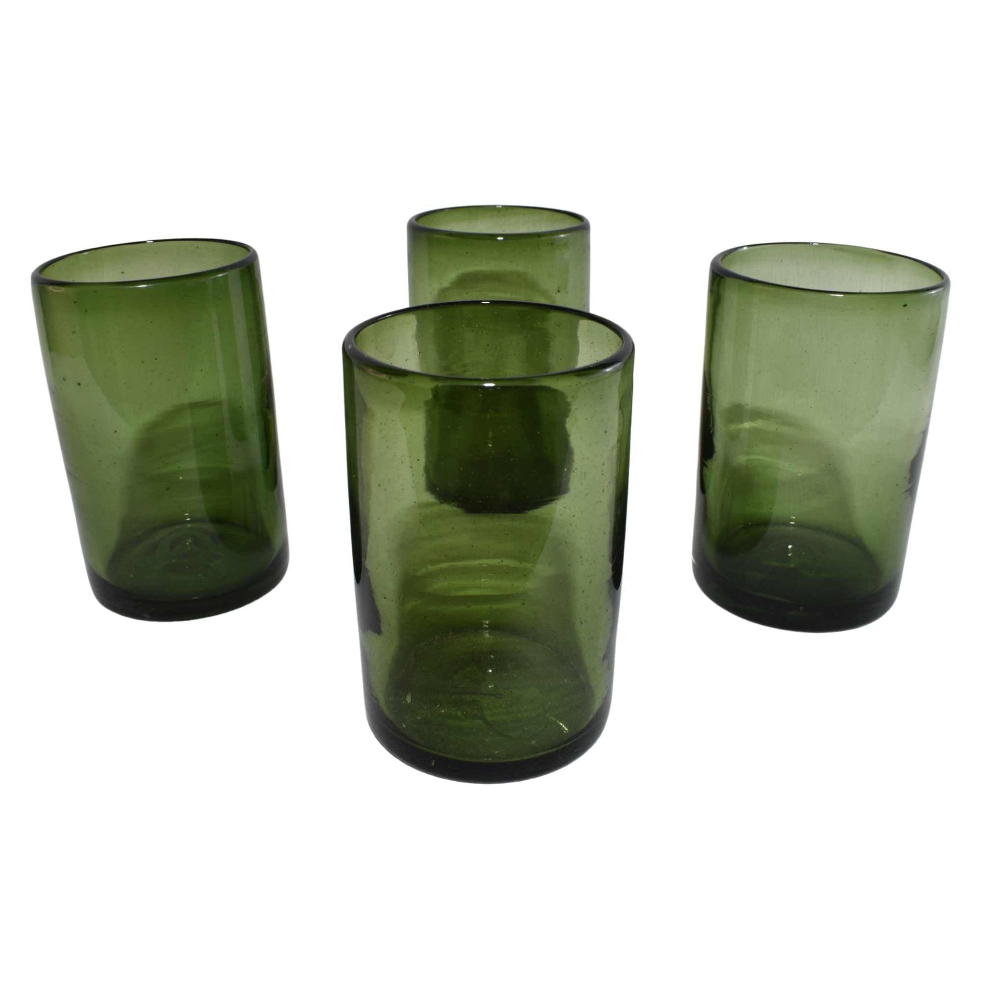 Vasos Vidrio Soplado | Set de 6 Piezas | Hechos Artesanalmente en México | (Verde Sólido, Agua 16 Oz.) - MAREY - 