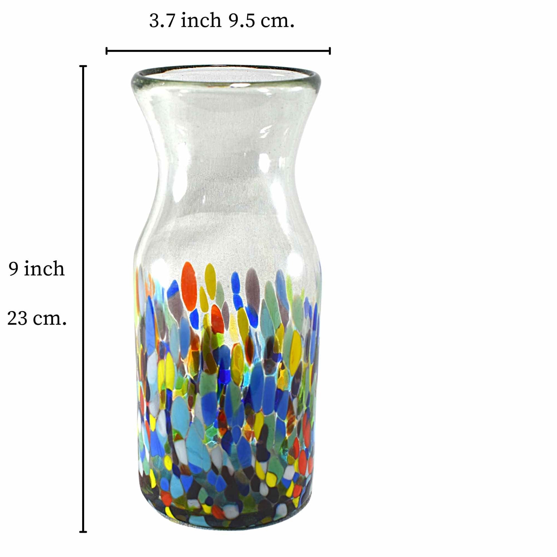 Botella de Vidrio Artesanal | Carafe | Jarra de Buro o Escritorio | Decantador | (Confetti Multicolor, 1 Lt.) - MAREY -
