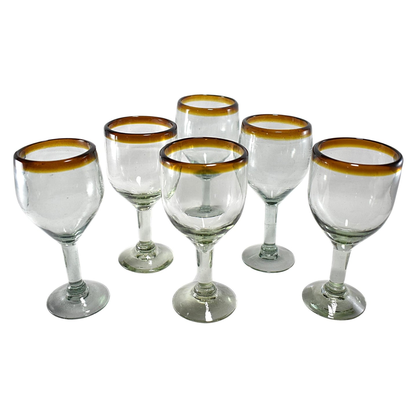 Copas de Vino | Set de 6 Piezas | | Vidrio Soplado | Artesanal (Filo Ámbar, 12 Fl. Oz.) - MAREY -