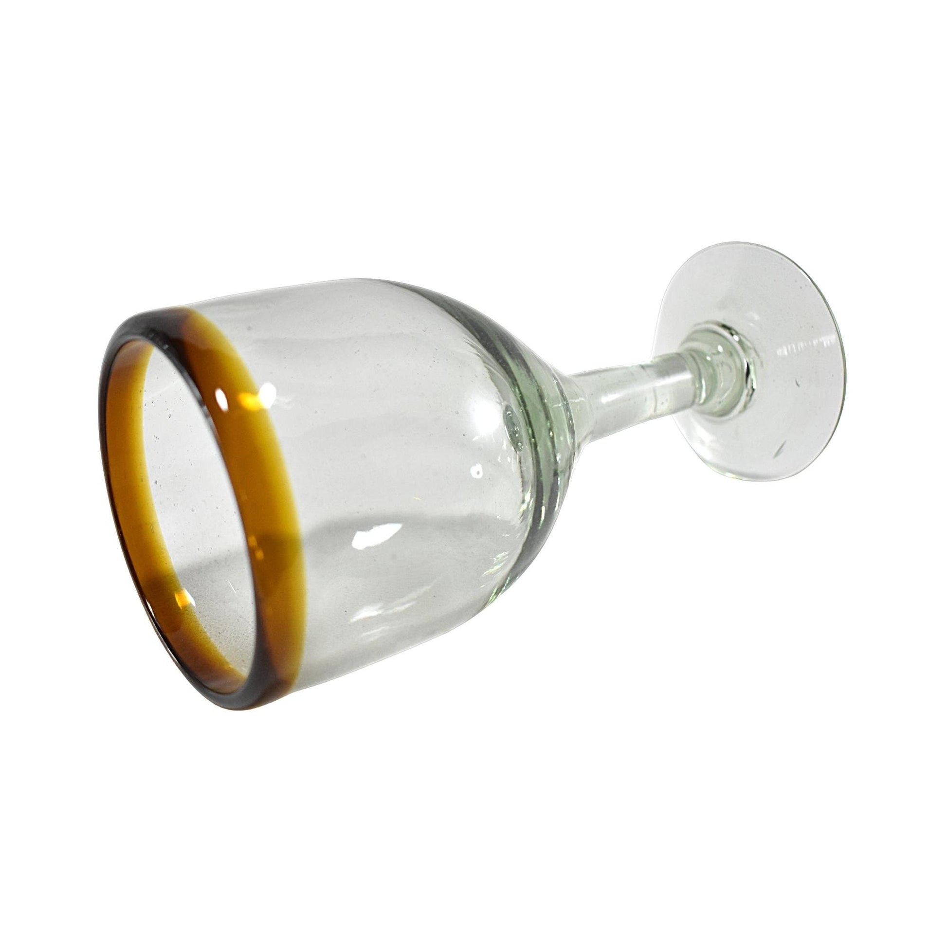 Copas de Vino | Set de 6 Piezas | | Vidrio Soplado | Artesanal (Filo Ámbar, 12 Fl. Oz.) - MAREY -