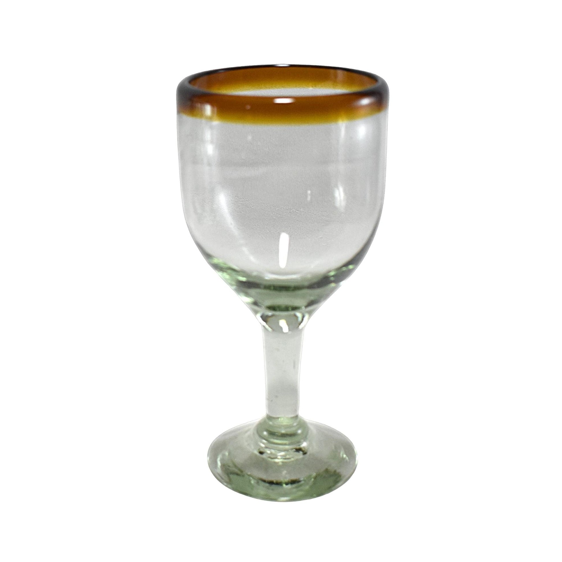 Copas de Vino | Set de 6 Piezas | | Vidrio Soplado | Artesanal (Filo Ámbar, 12 Fl. Oz.) - MAREY -