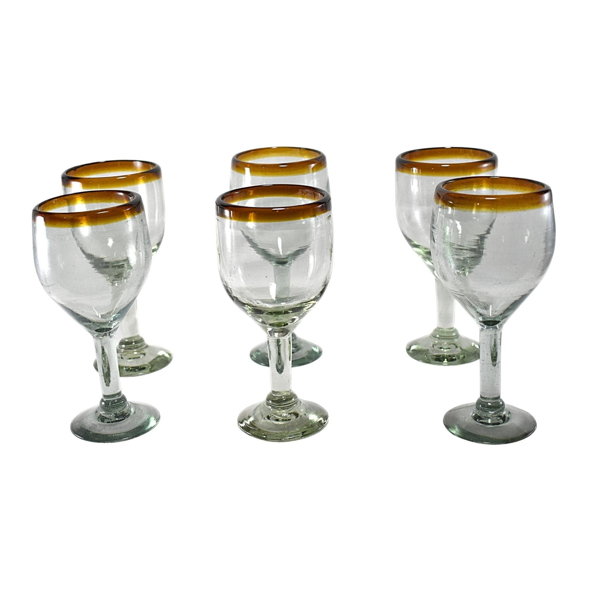 Copas de Vino | Set de 6 Piezas | | Vidrio Soplado | Artesanal (Filo Ámbar, 12 Fl. Oz.) - MAREY -