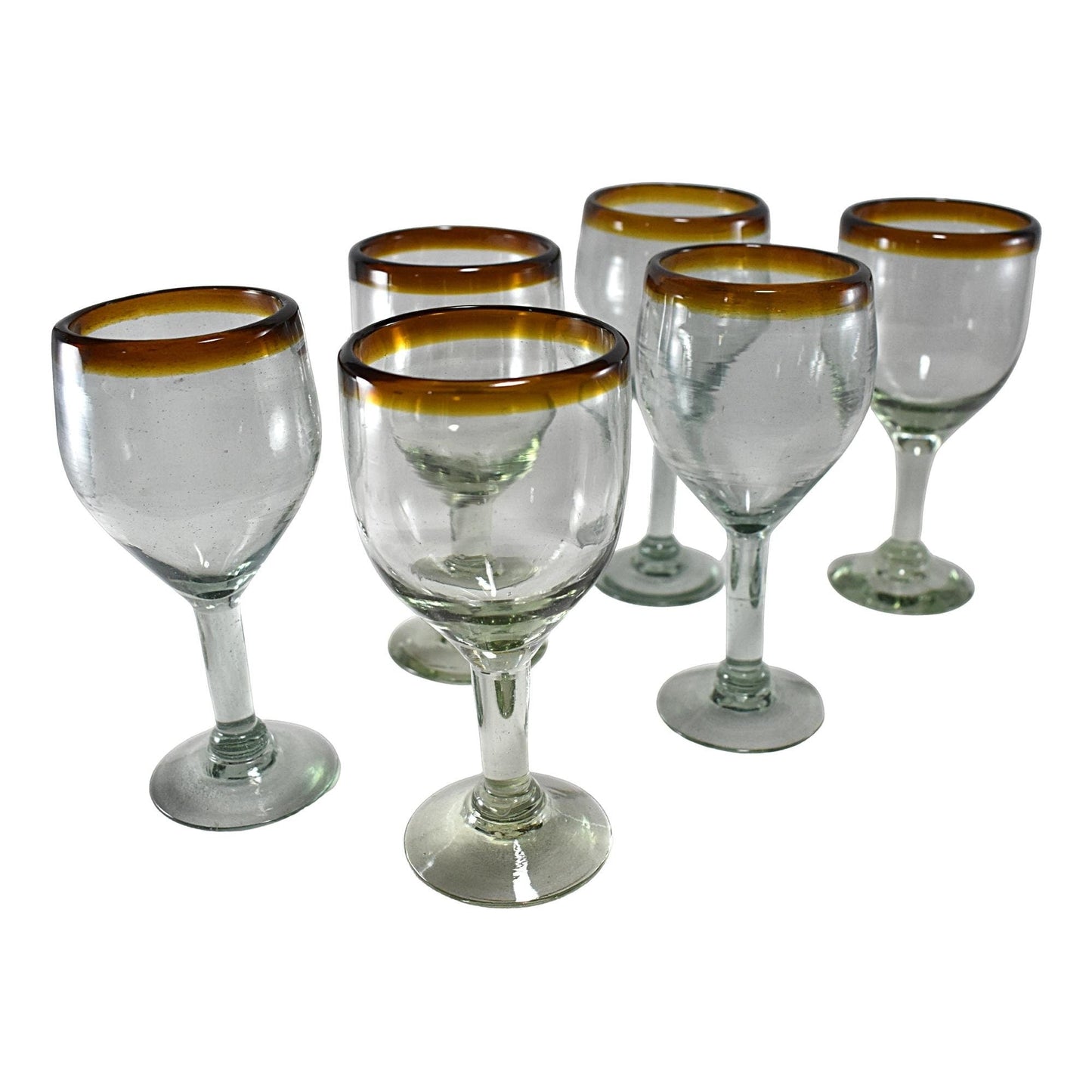Copas de Vino | Set de 6 Piezas | | Vidrio Soplado | Artesanal (Filo Ámbar, 12 Fl. Oz.) - MAREY -