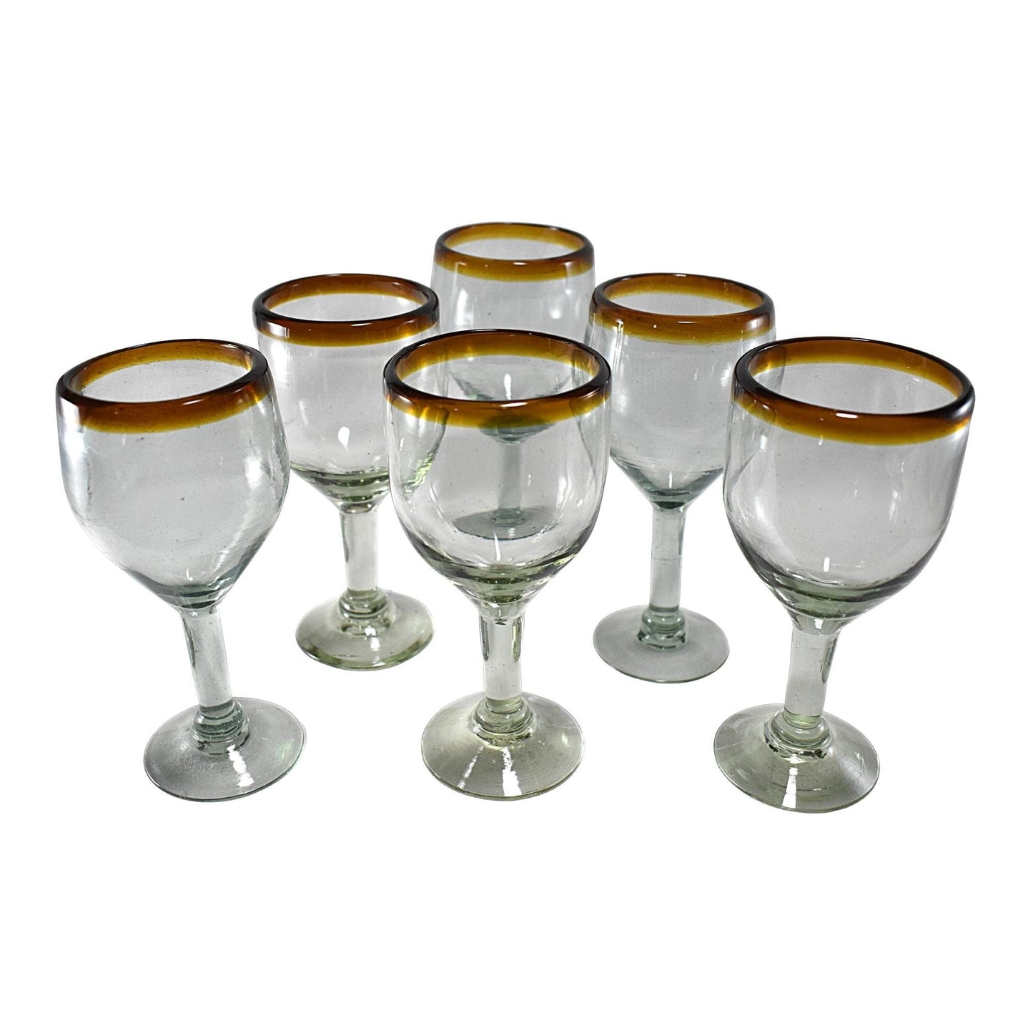 Copas de Vino | Set de 6 Piezas | | Vidrio Soplado | Artesanal (Filo Ámbar, 12 Fl. Oz.) - MAREY -