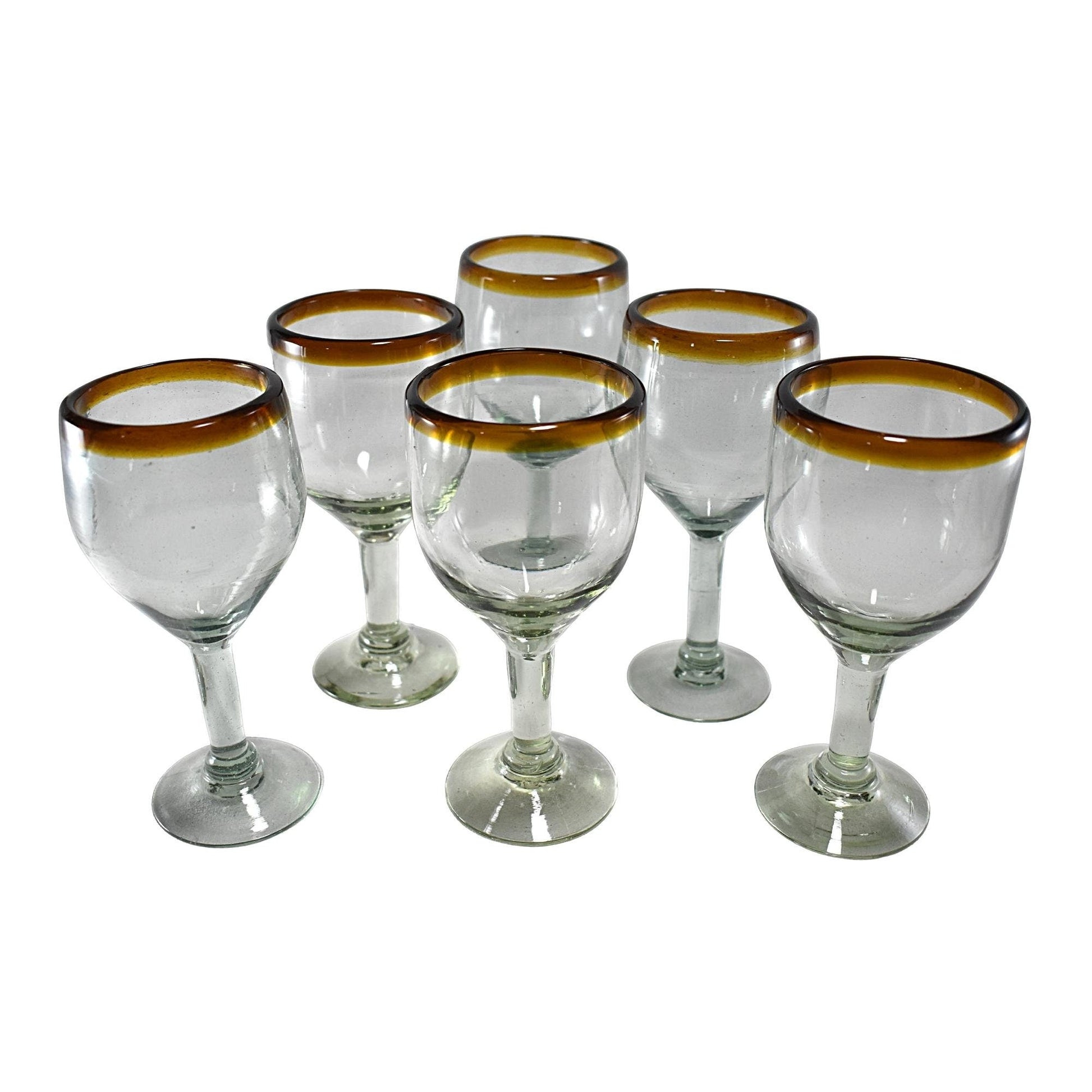Copas de Vino | Set de 6 Piezas | | Vidrio Soplado | Artesanal (Filo Ámbar, 12 Fl. Oz.) - MAREY -