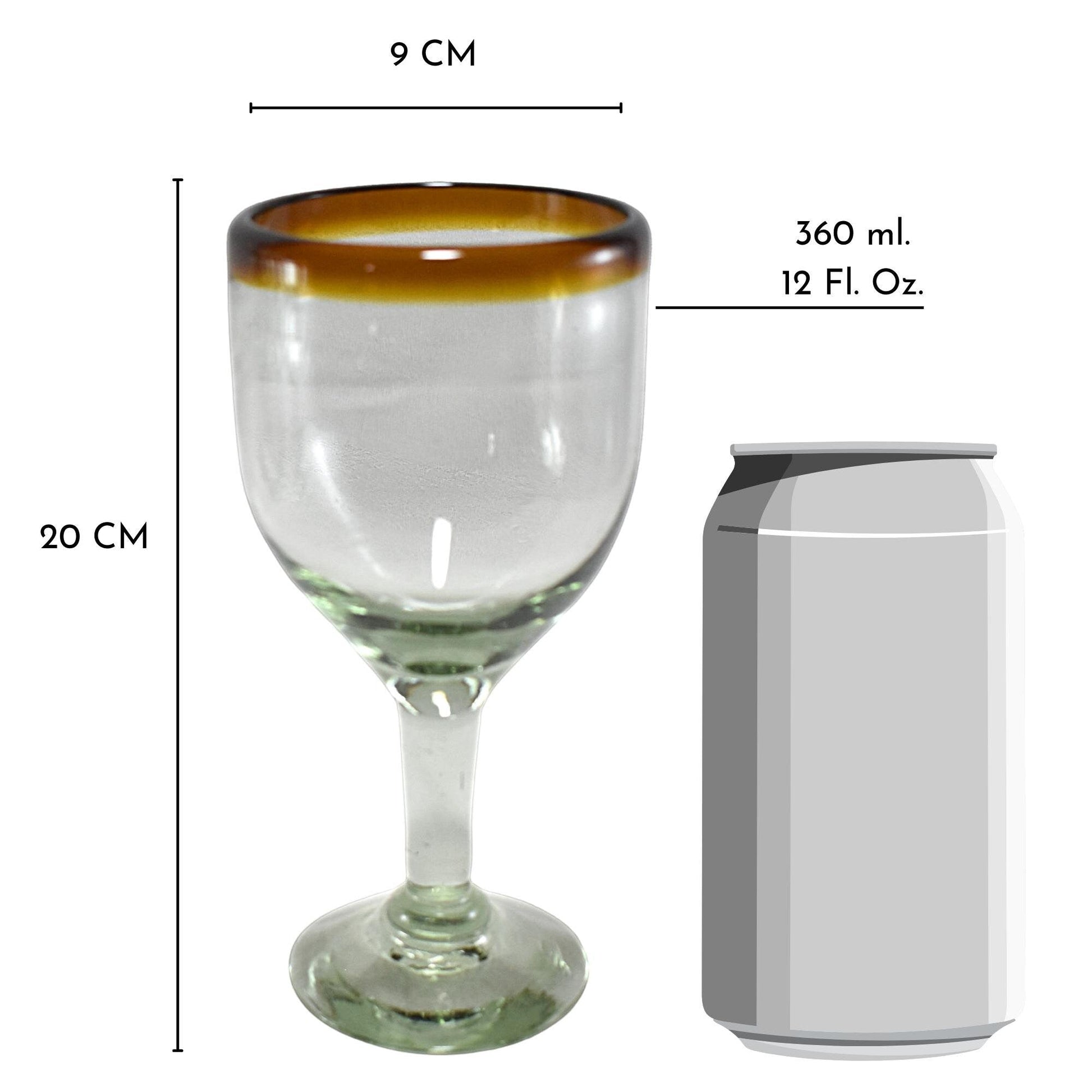 Copas de Vino | Set de 6 Piezas | | Vidrio Soplado | Artesanal (Filo Ámbar, 12 Fl. Oz.) - MAREY -
