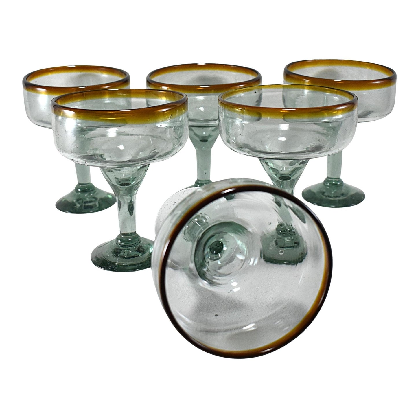 Copas Margarita | Set de 6 Piezas | | Vidrio Soplado | Artesanal (Filo Ámbar, 12 Fl. Oz.) - MAREY -