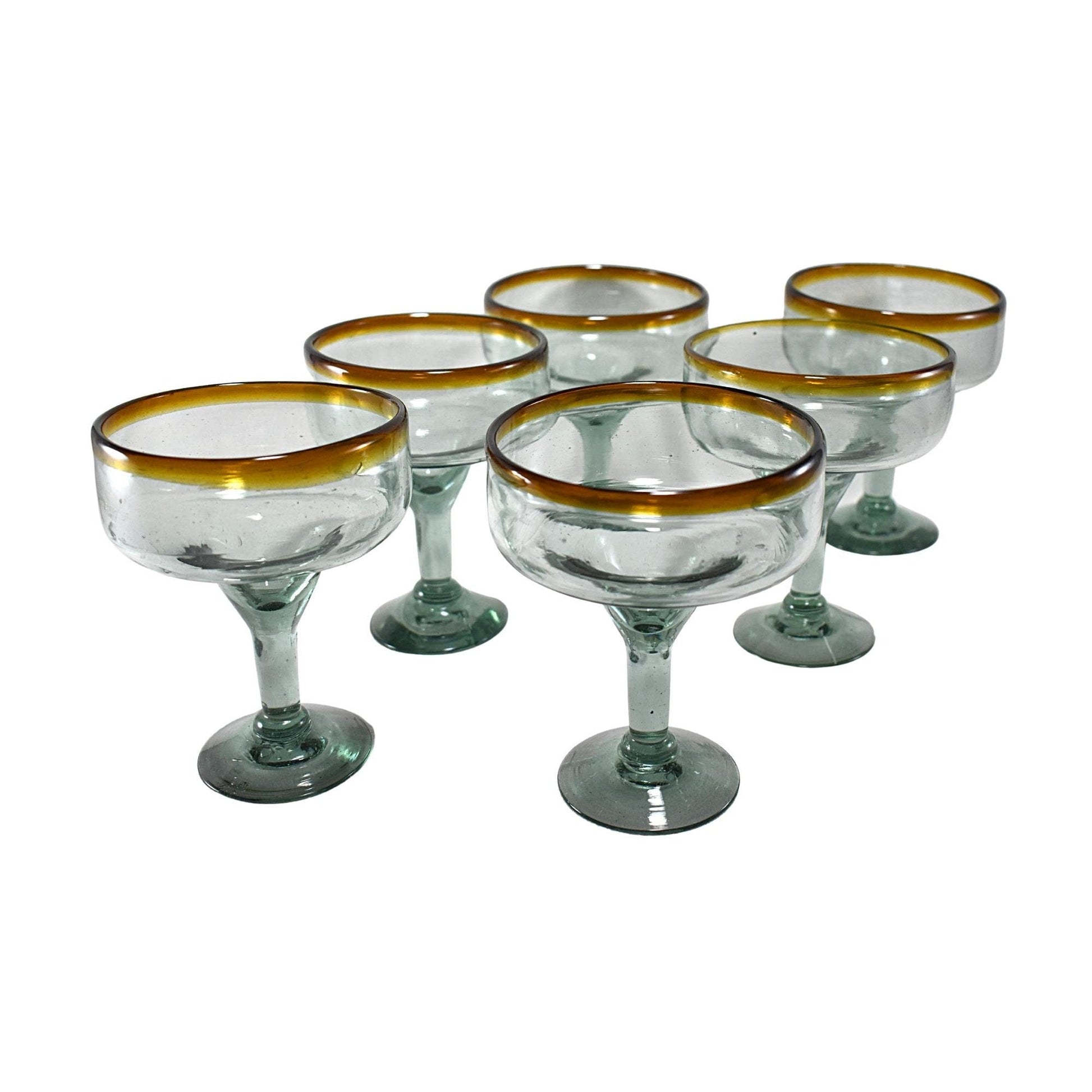Copas Margarita | Set de 6 Piezas | | Vidrio Soplado | Artesanal (Filo Ámbar, 12 Fl. Oz.) - MAREY -