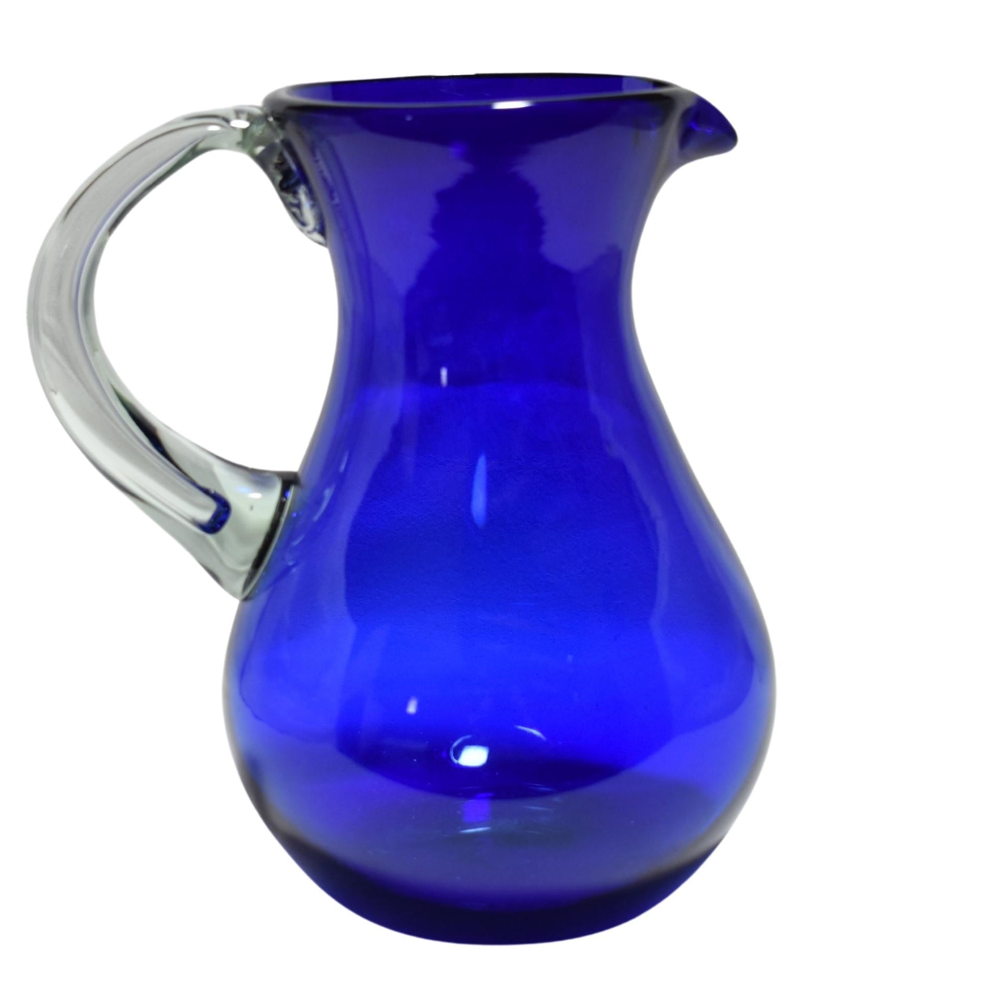 Jarra Pera para Agua de Vidrio Soplado Artesanalmente En México (Azul Cobalto, 2 Lt.) (Asa Natural) - MAREY -