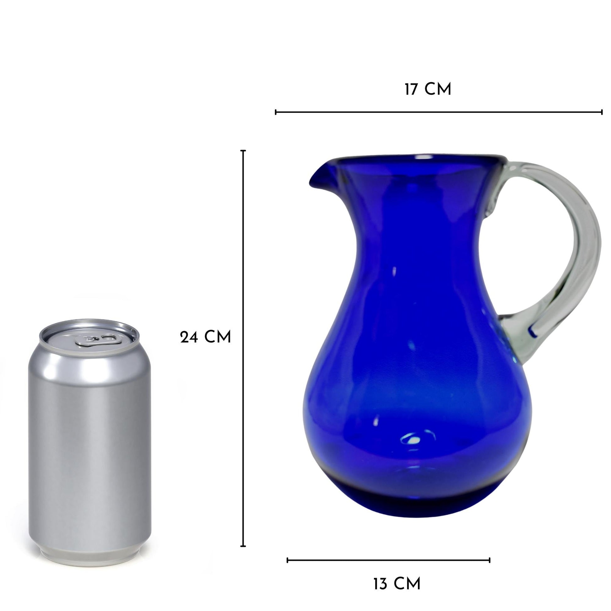 Jarra Pera para Agua de Vidrio Soplado Artesanalmente En México (Azul Cobalto, 2 Lt.) (Asa Natural) - MAREY -