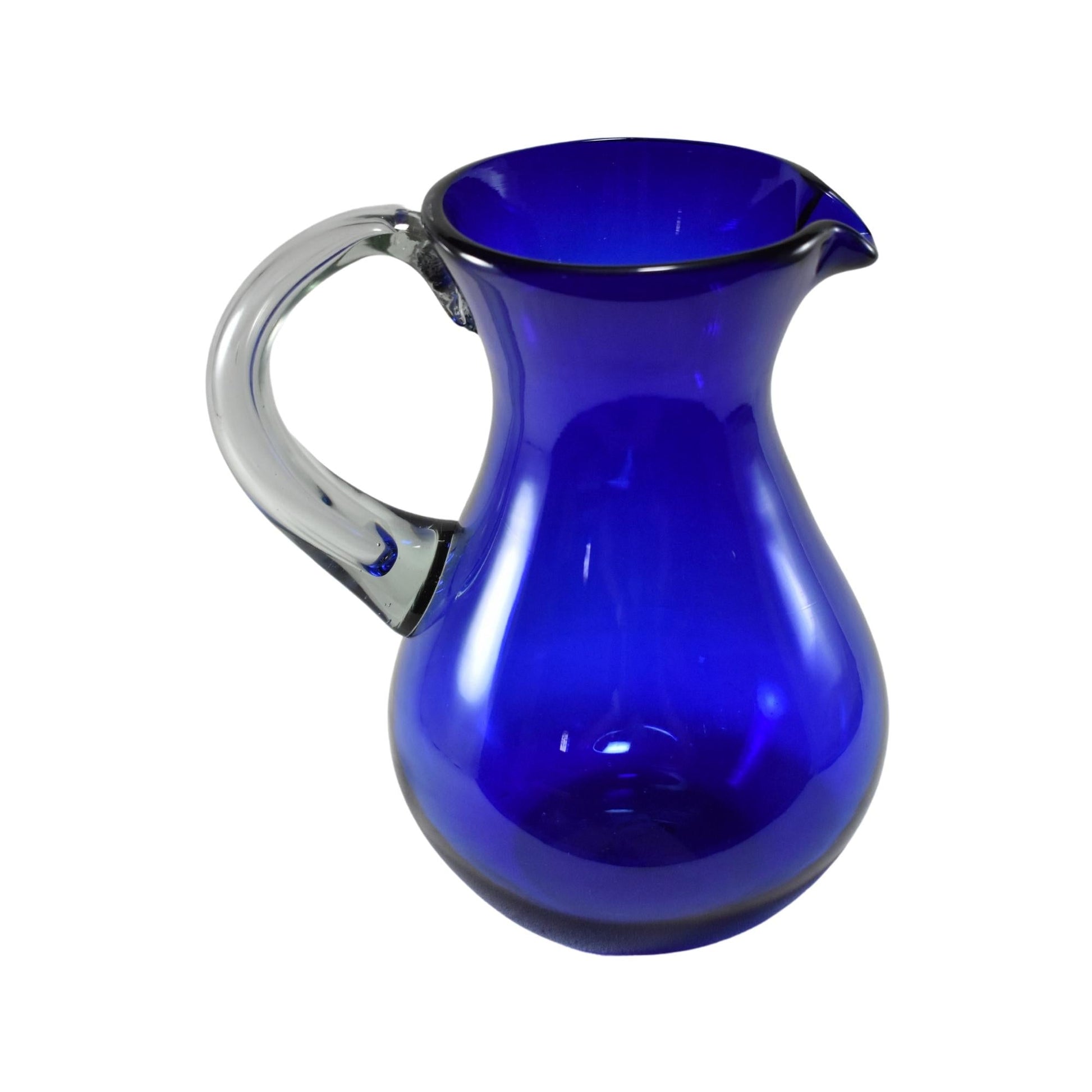 Jarra Pera para Agua de Vidrio Soplado Artesanalmente En México (Azul Cobalto, 2 Lt.) (Asa Natural) - MAREY -