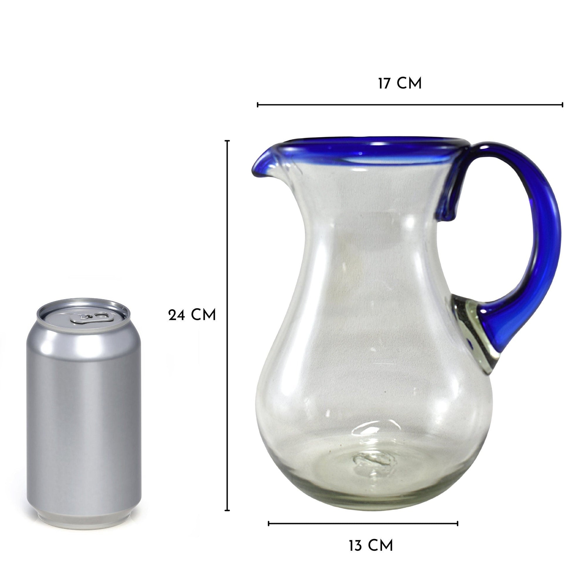 Jarra Pera para Agua de Vidrio Soplado Artesanalmente En México (Filo Azul Cobalto, 2 Litros) - MAREY -