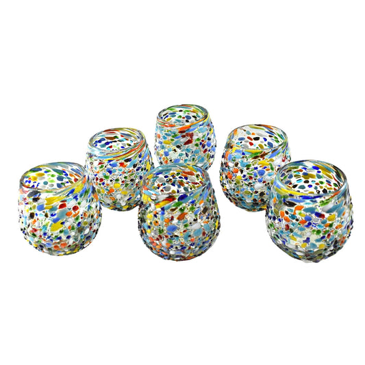 Vaso Stemless | Set de 6 Piezas | Hechos Artesanalmente en México | (Granizado Multicolor, 16 Oz.) - MAREY - Glasses