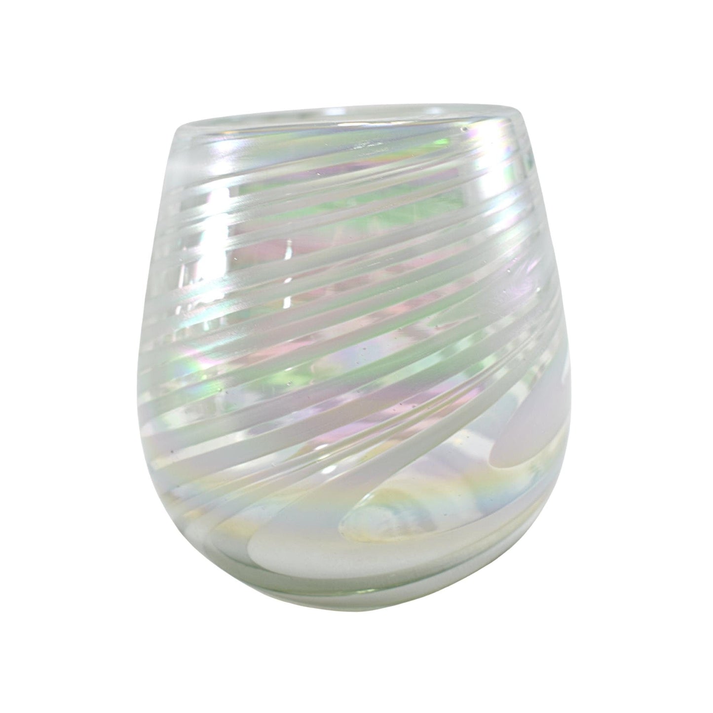 Vaso Stemless | Set de 6 Piezas | Hechos Artesanalmente en México | Vidrio Reciclado | Artesanal | (Blanco Pearly Swirl, 14 Oz.) - MAREY - Vaso