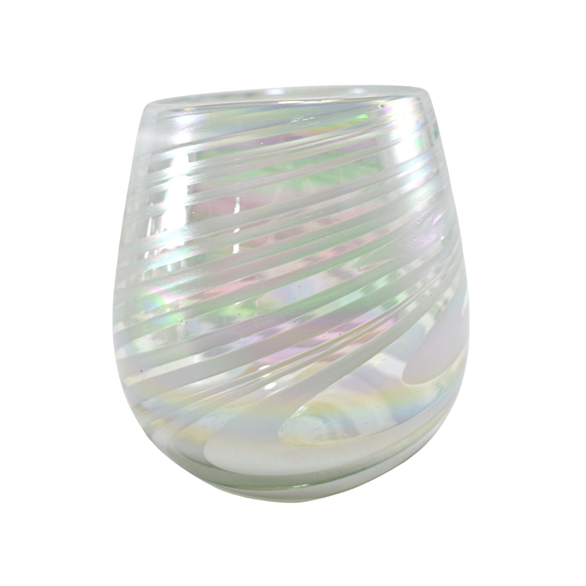 Vaso Stemless | Set de 6 Piezas | Hechos Artesanalmente en México | Vidrio Reciclado | Artesanal | (Blanco Pearly Swirl, 14 Oz.) - MAREY - Vaso