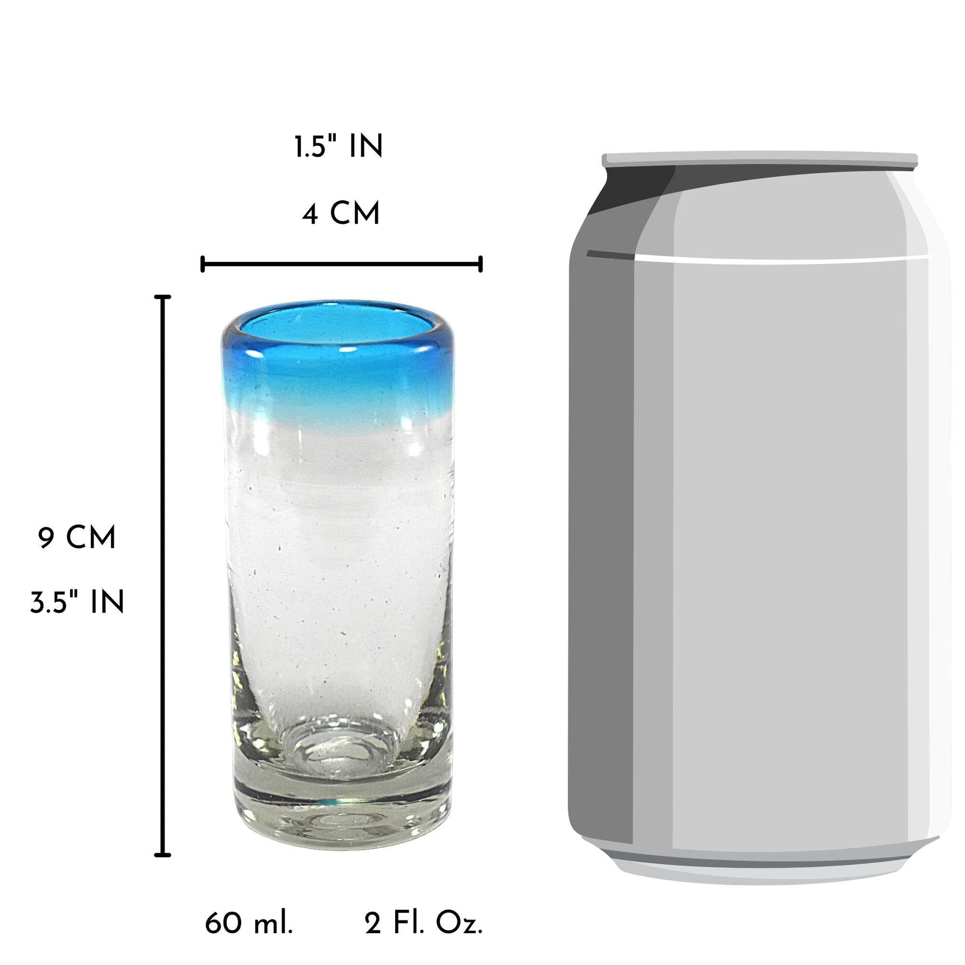 Vasos Tequileros | Vidrio Soplado Artesanalmente en México | Set de 6 Piezas | (Filo Aqua, 2 Oz.) - MAREY -