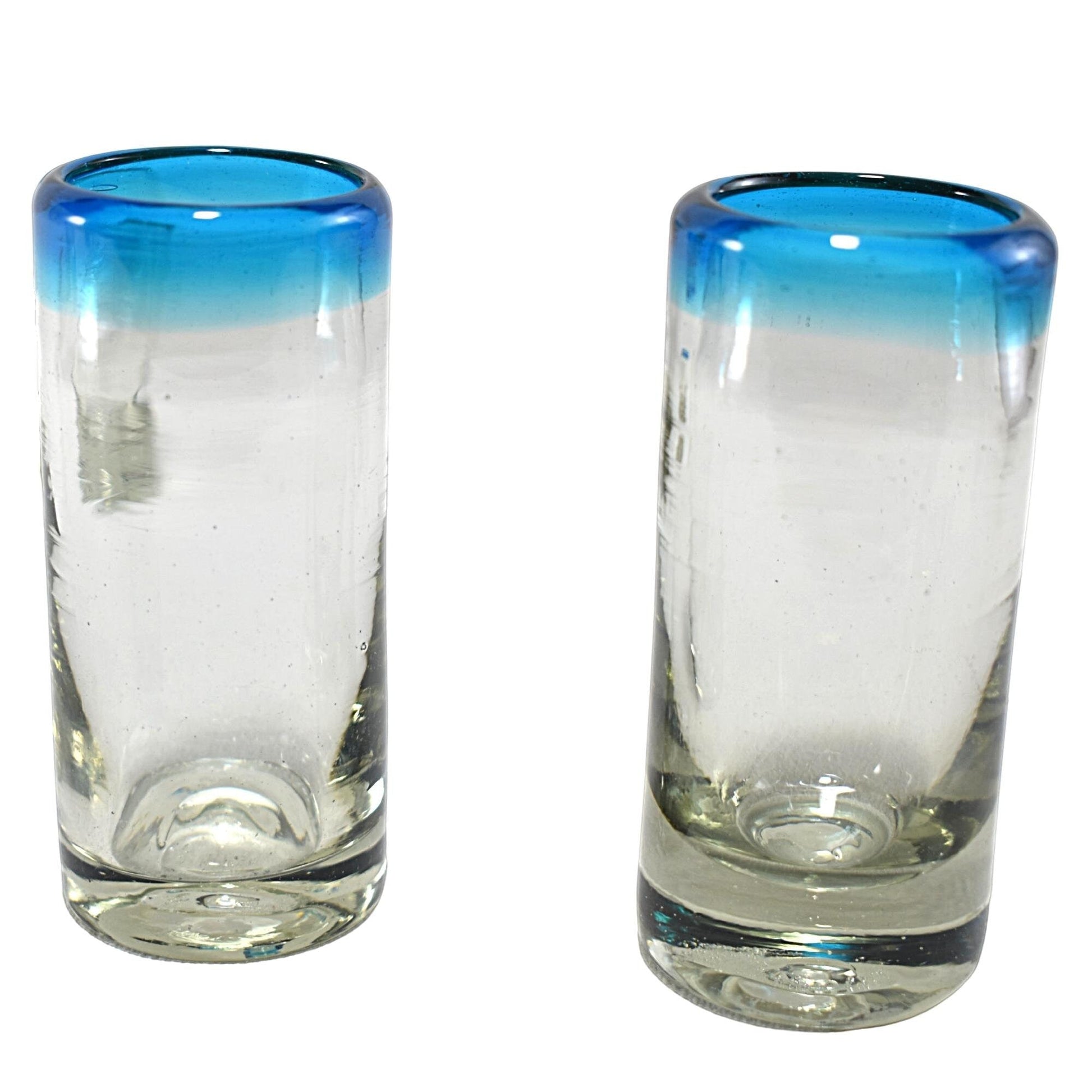 Vasos Tequileros | Vidrio Soplado Artesanalmente en México | Set de 6 Piezas | (Filo Aqua, 2 Oz.) - MAREY -