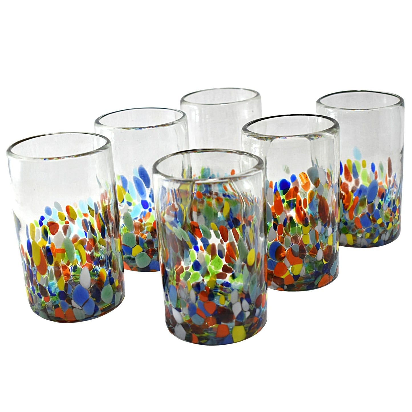 Vasos Vidrio Soplado Para Agua | Set de 6 Piezas | Hechos Artesanalmente en México | (Confetti Multicolor, 16 Oz.) - MAREY -