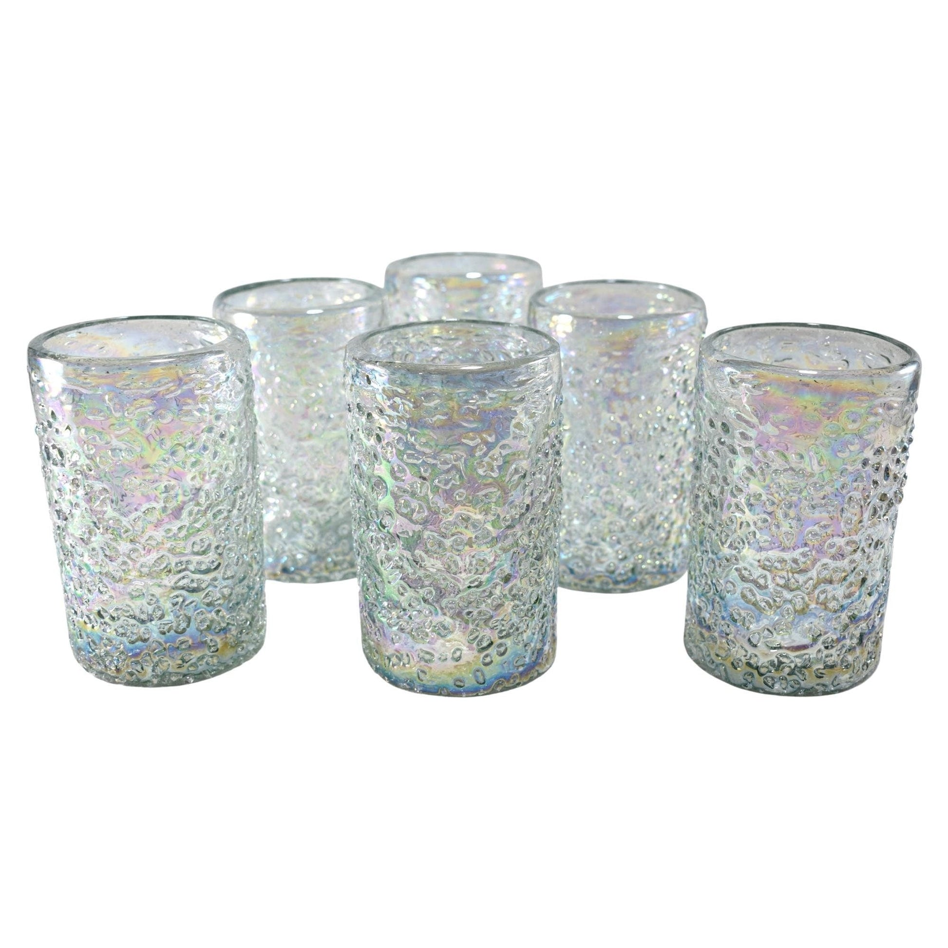 Vasos Vidrio Soplado Para Agua | Set de 6 Piezas | Hechos Artesanalmente en México | Vidrio Reciclado | Artesanal | (Granizo Pearly, 16 Oz.) - MAREY -