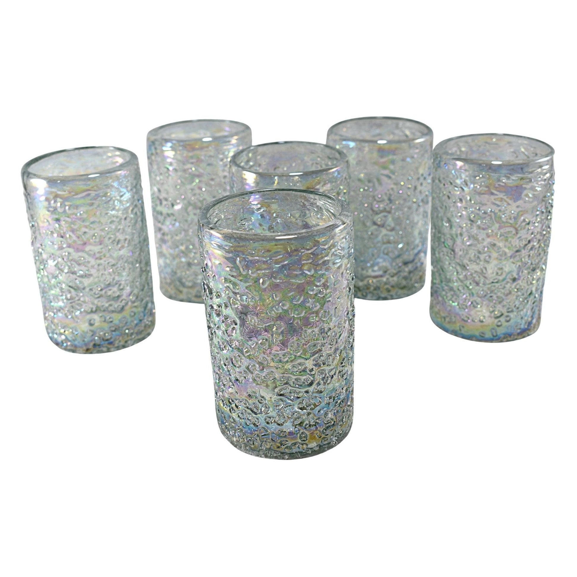 Vasos Vidrio Soplado Para Agua | Set de 6 Piezas | Hechos Artesanalmente en México | Vidrio Reciclado | Artesanal | (Granizo Pearly, 16 Oz.) - MAREY -