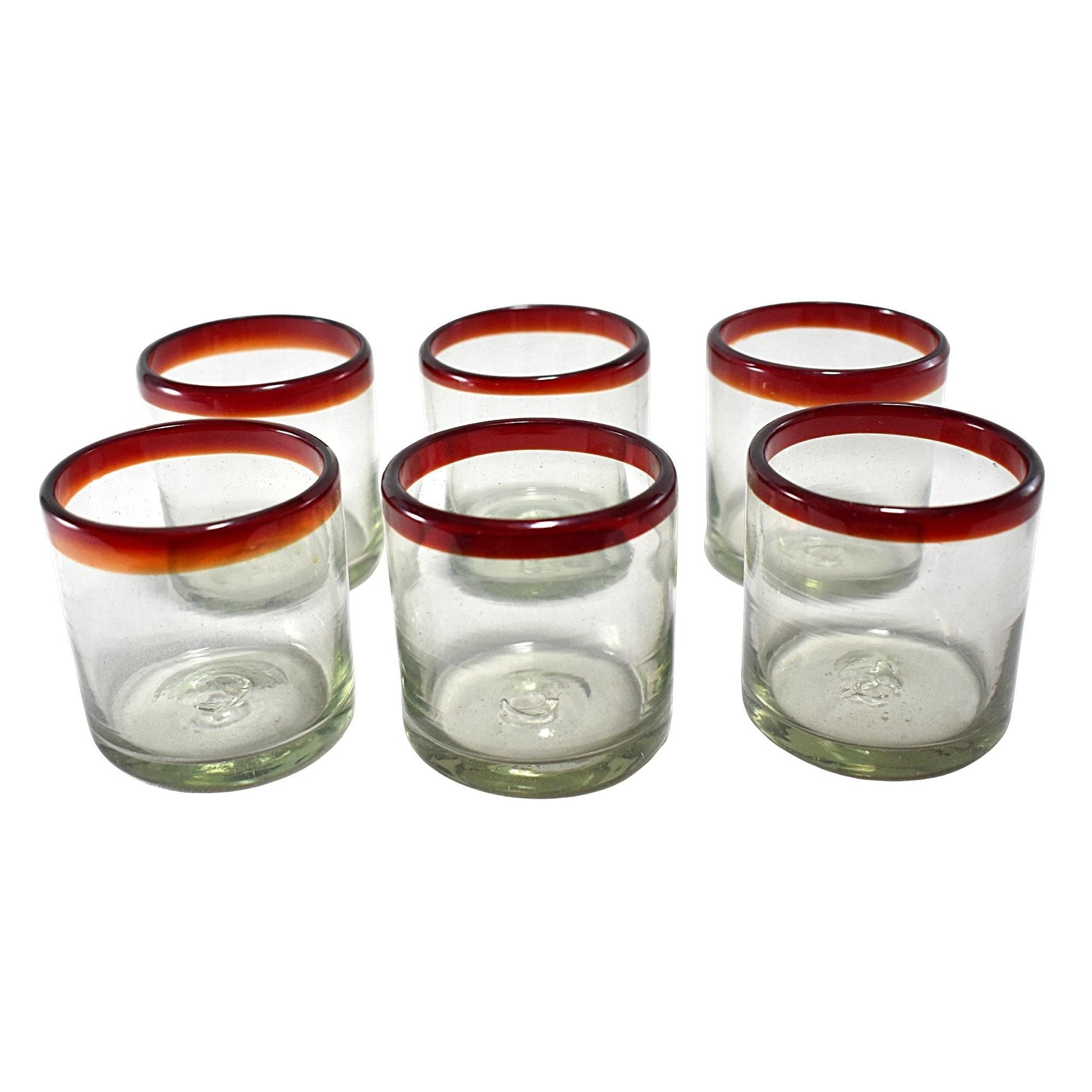 Vasos Vidrio Soplado Para Agua | Set de 6 Piezas | (Posta Rojo, Old Fashioned 8 Oz.) - MAREY -