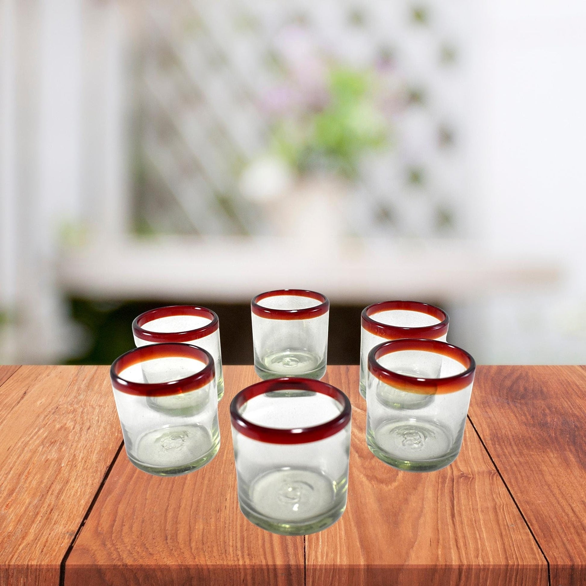 Vasos Vidrio Soplado Para Agua | Set de 6 Piezas | (Posta Rojo, Old Fashioned 8 Oz.) - MAREY -