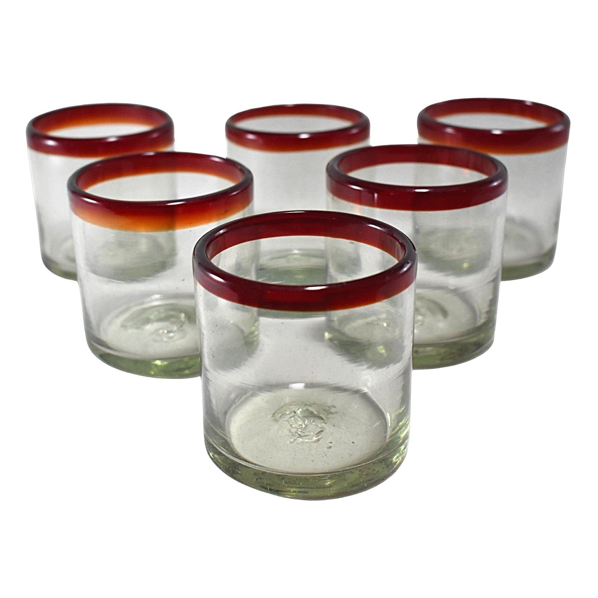 Vasos Vidrio Soplado Para Agua | Set de 6 Piezas | (Posta Rojo, Old Fashioned 8 Oz.) - MAREY -