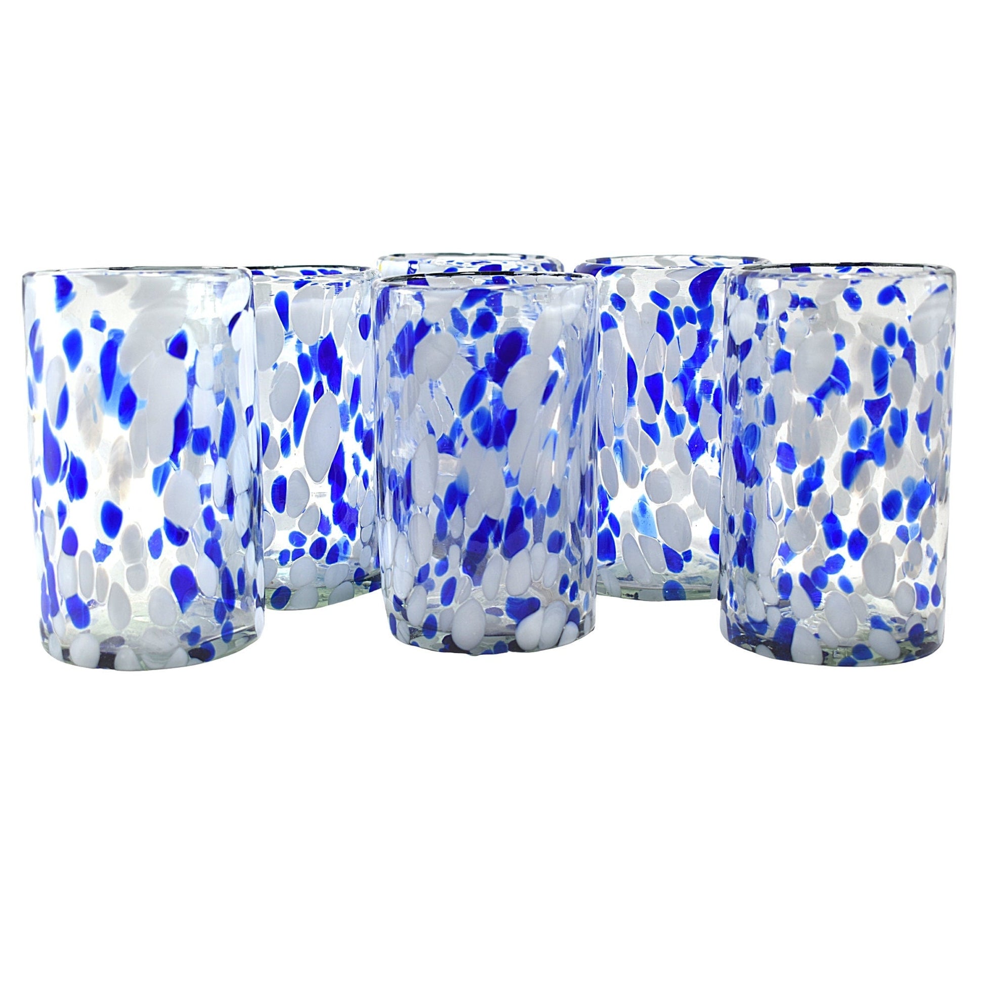 Vasos Vidrio Soplado | Set de 6 Piezas | Hechos Artesanalmente en México | (Confetti Invierno, Agua 16 Oz.) - MAREY -
