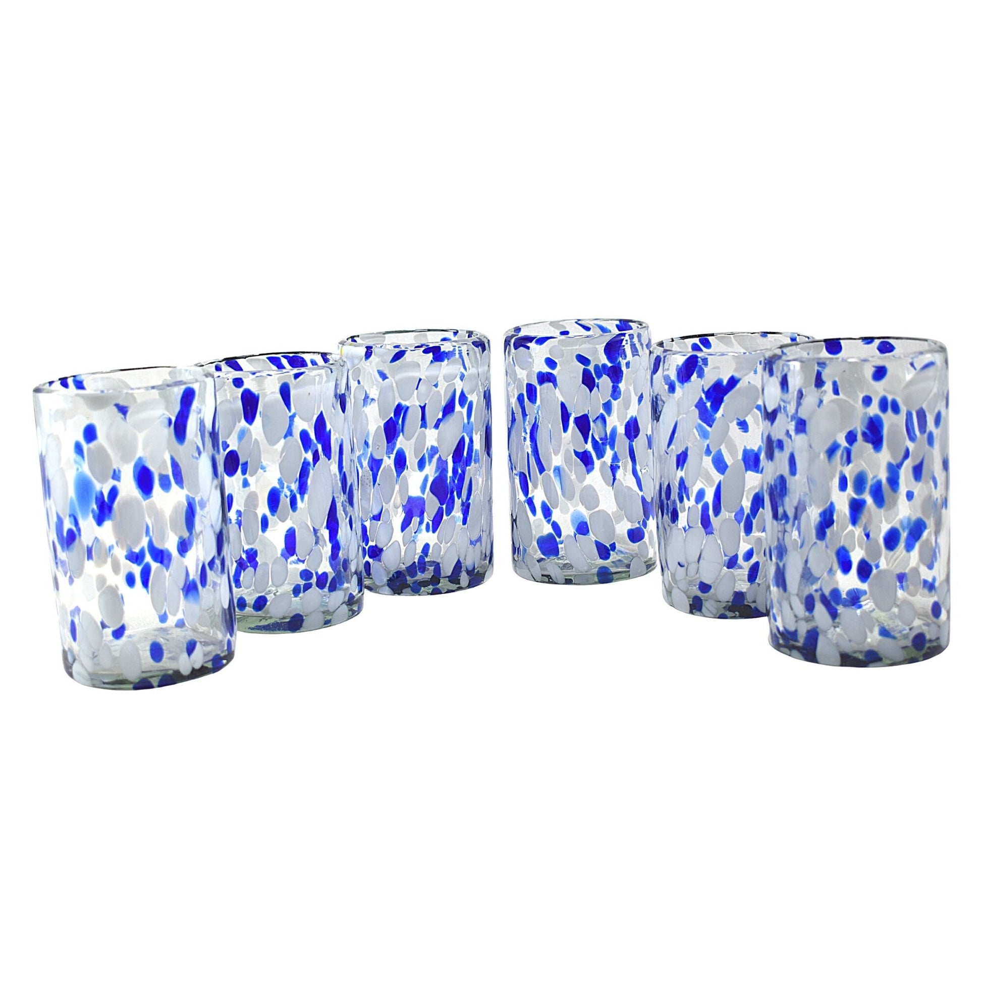 Vasos Vidrio Soplado | Set de 6 Piezas | Hechos Artesanalmente en México | (Confetti Invierno, Agua 16 Oz.) - MAREY -